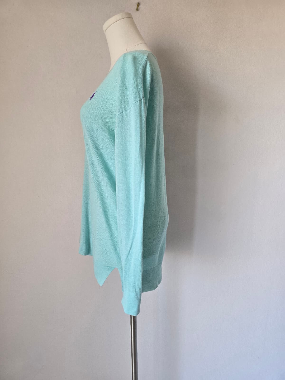 Polo Ralph Lauren Pony Linen Cotton Blend V-Neck Sweater Pale Blue Women's M - Thumbnail 4