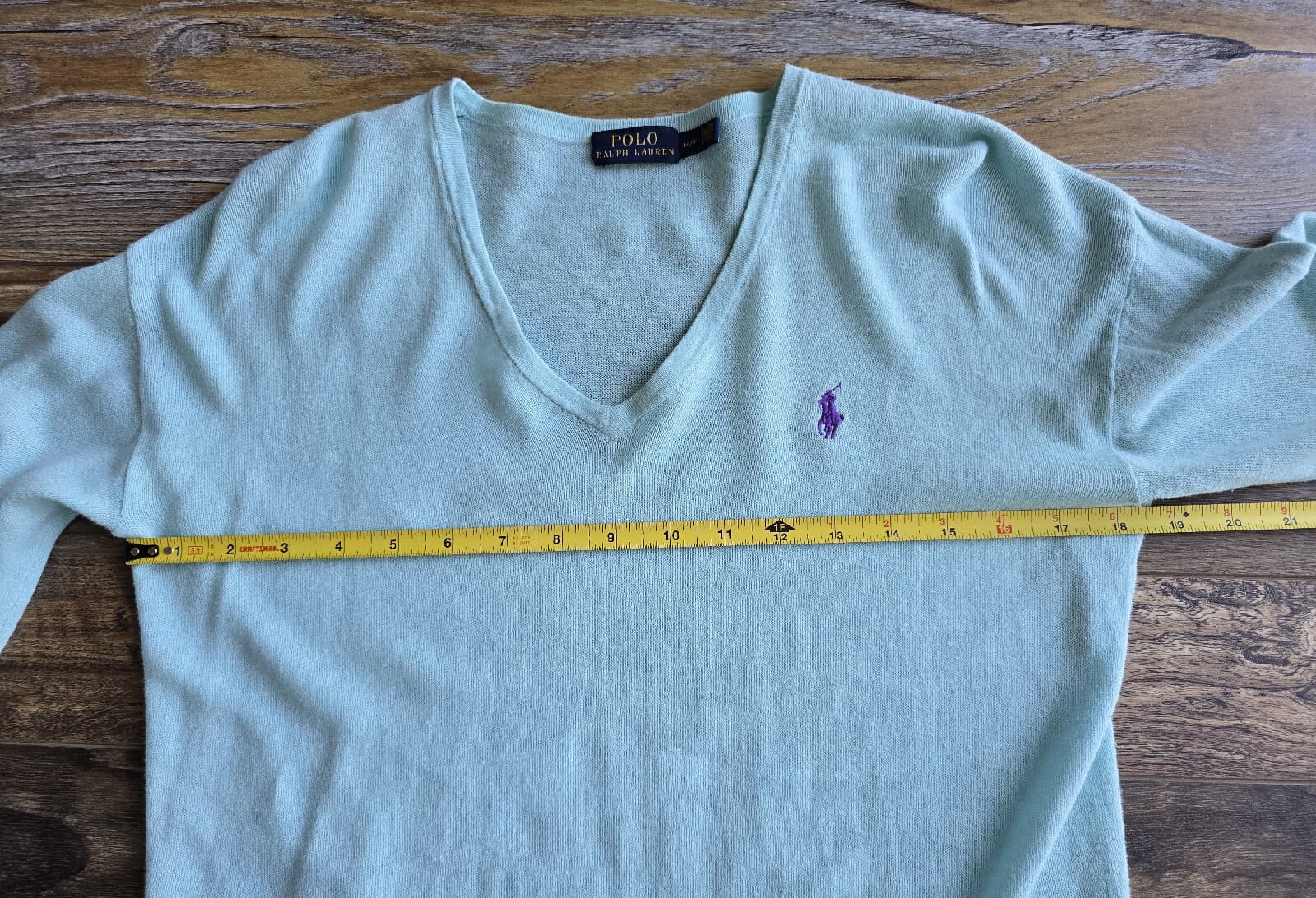 Polo Ralph Lauren Pony Linen Cotton Blend V-Neck Sweater Pale Blue Women's M - Thumbnail 7