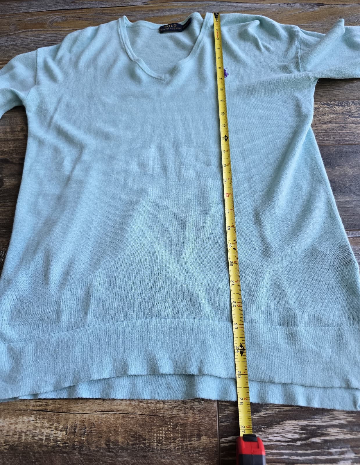 Polo Ralph Lauren Pony Linen Cotton Blend V-Neck Sweater Pale Blue Women's M - Thumbnail 8