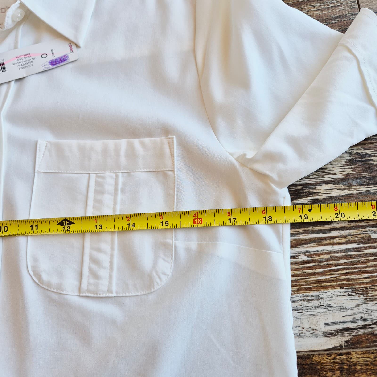NWT Chico's Silky Soft Button-Up Long Shirt 3/4 Sleeve Pocket Alabaster Sz.0 4/6 - Thumbnail 10