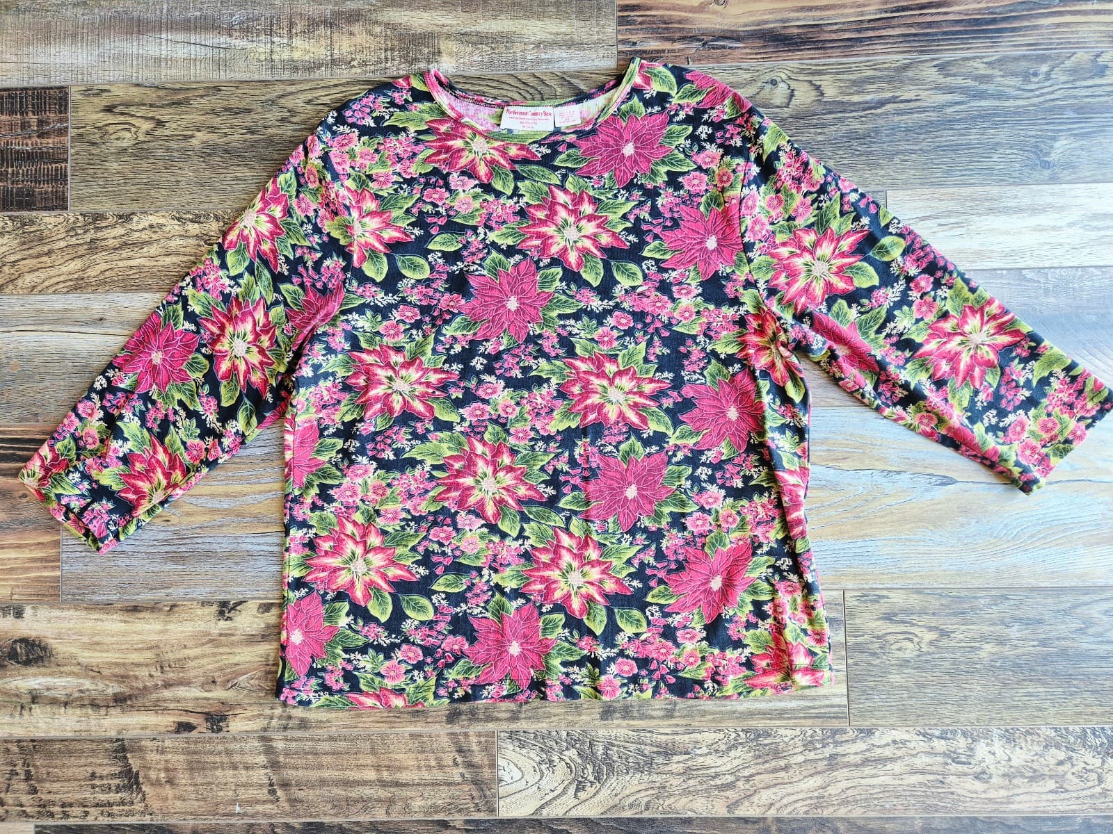 The Vermont Country Store Floral Top 3/4 Sleeve Knit Cotton Multicolor Womens 2X - Thumbnail 5