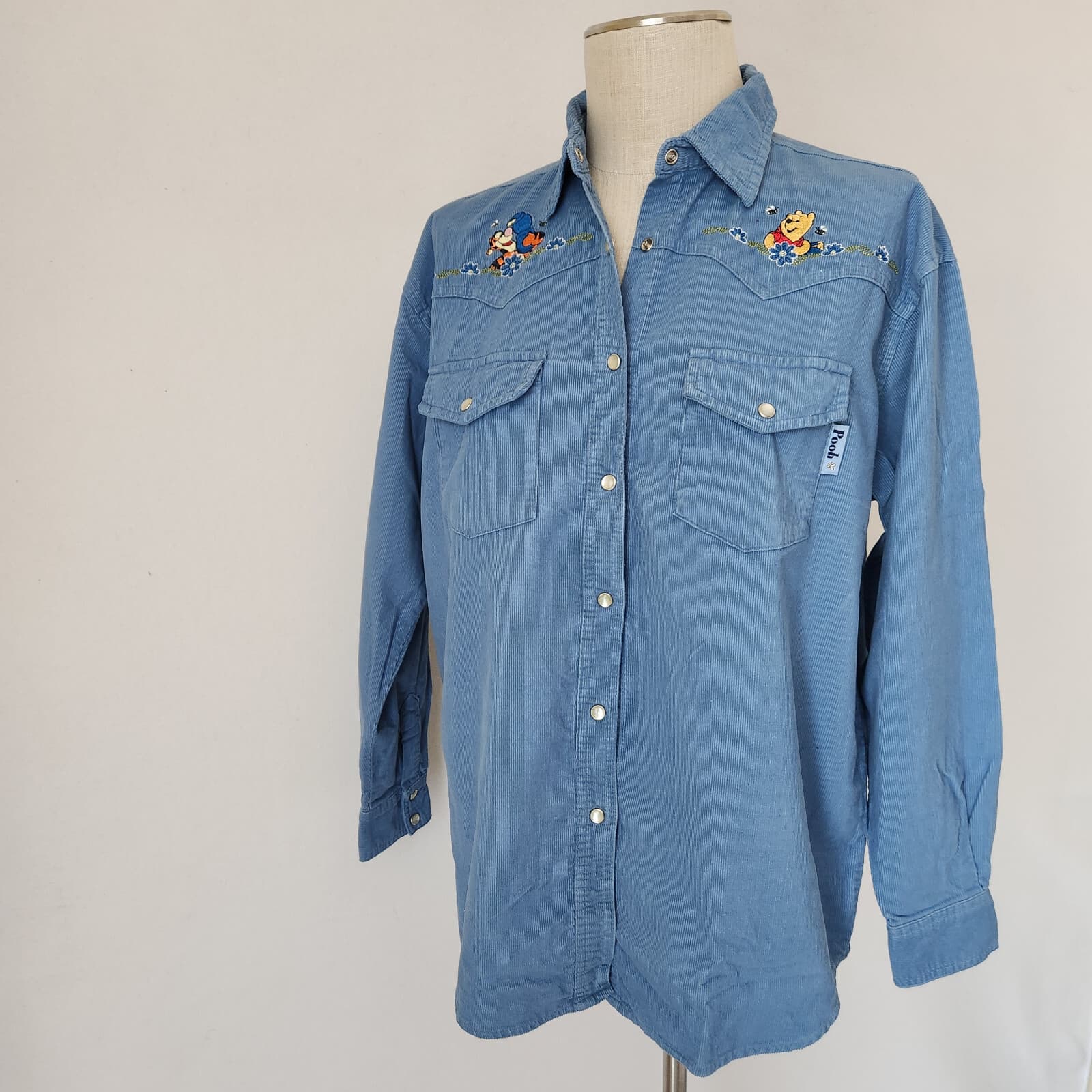 NWoT Pooh Disney Embroidered Corduroy Western Shirt Pearl Snap Blue Cotton Sz.S - Thumbnail 2