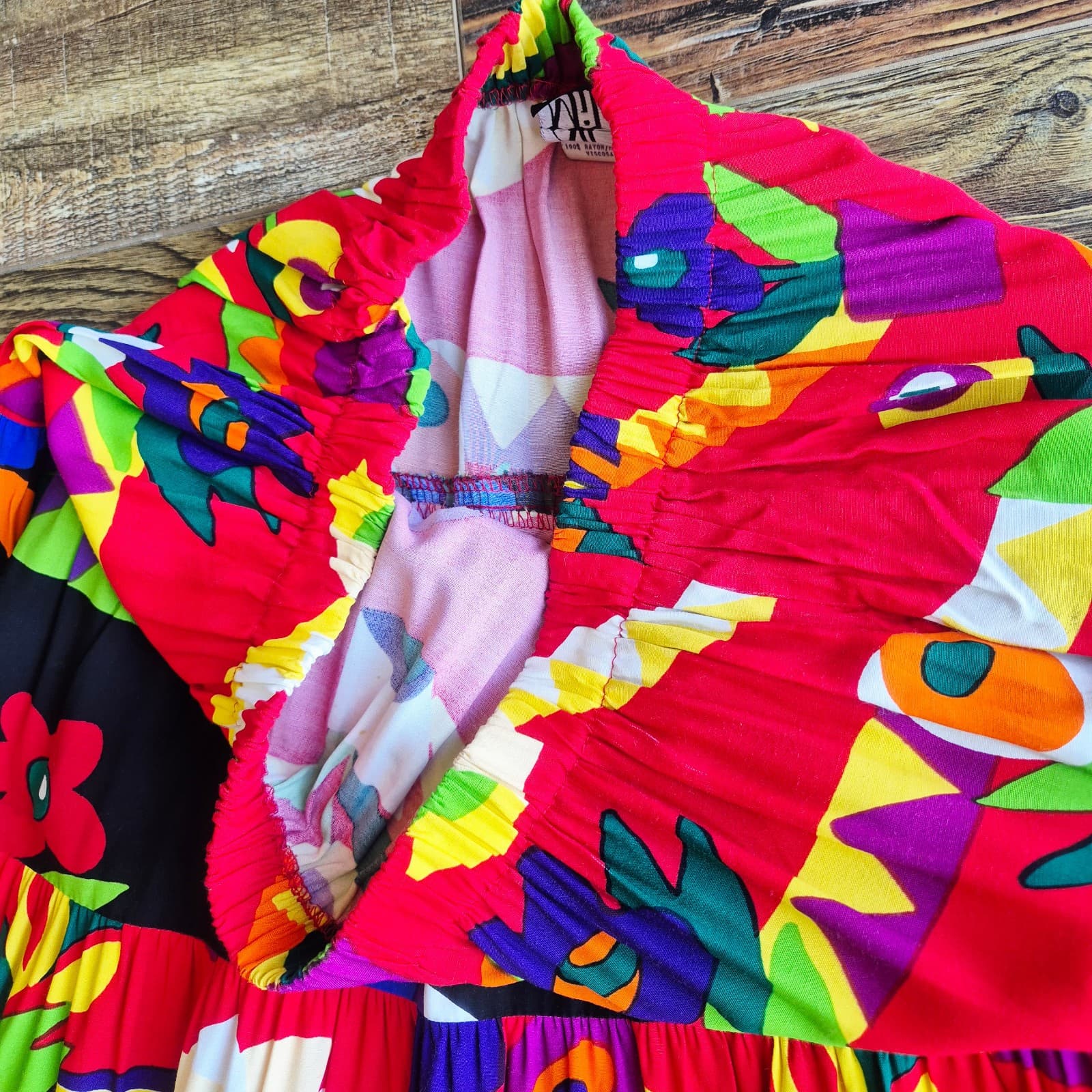 Vintage Ali Miles Vibrant Floral Animal Tiered Maxi Skirt Elastic Waist Size 12 - Thumbnail 5