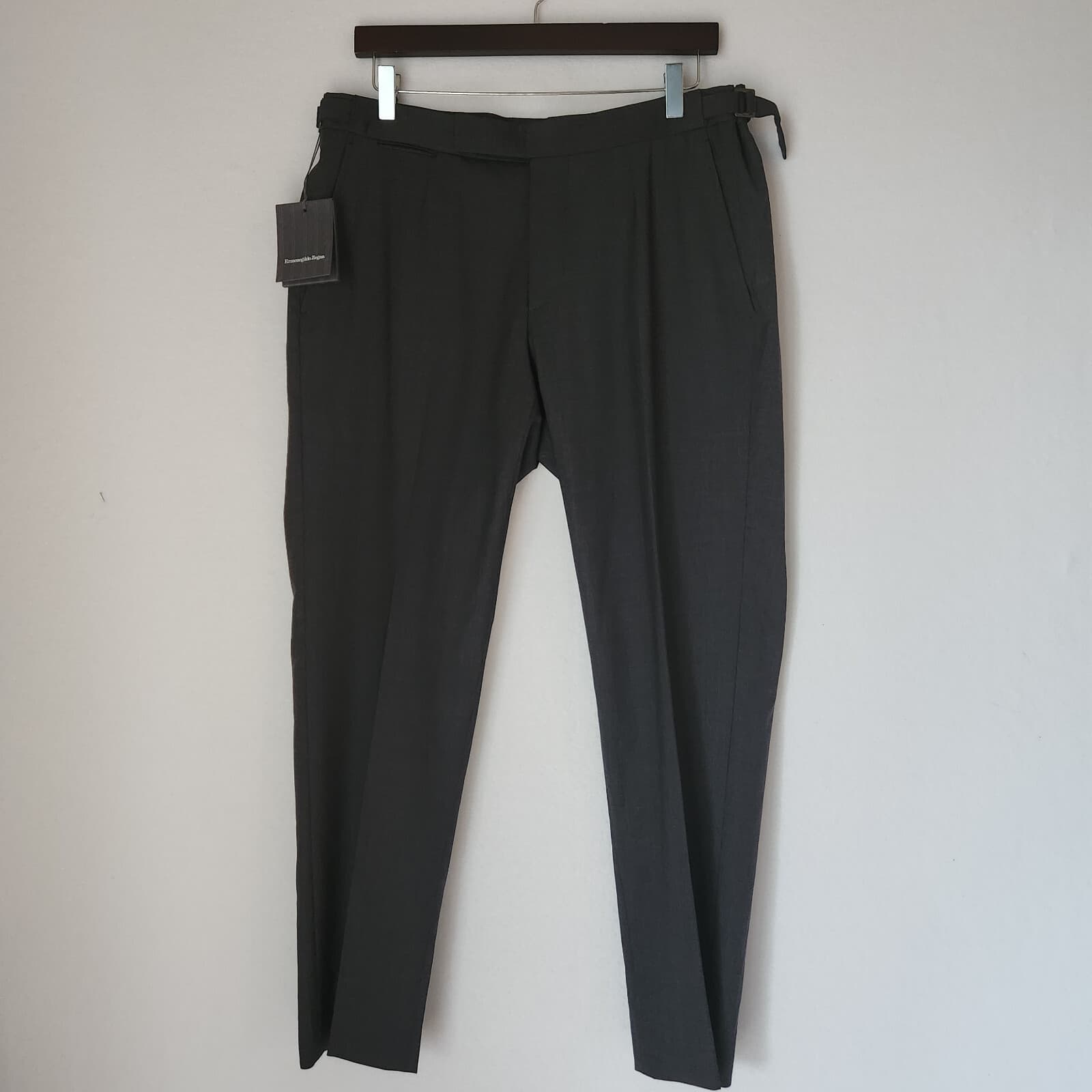 NWT Ermenegildo Zegna Wool Slim Dress Pants Adjustable Waist-Buckle Black 6-50R - Thumbnail 2