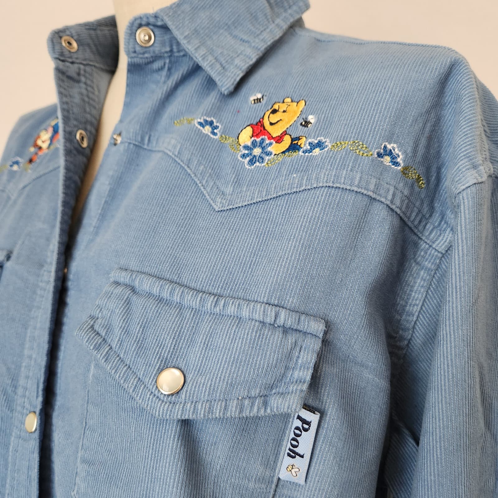 NWoT Pooh Disney Embroidered Corduroy Western Shirt Pearl Snap Blue Cotton Sz.S - Thumbnail 3