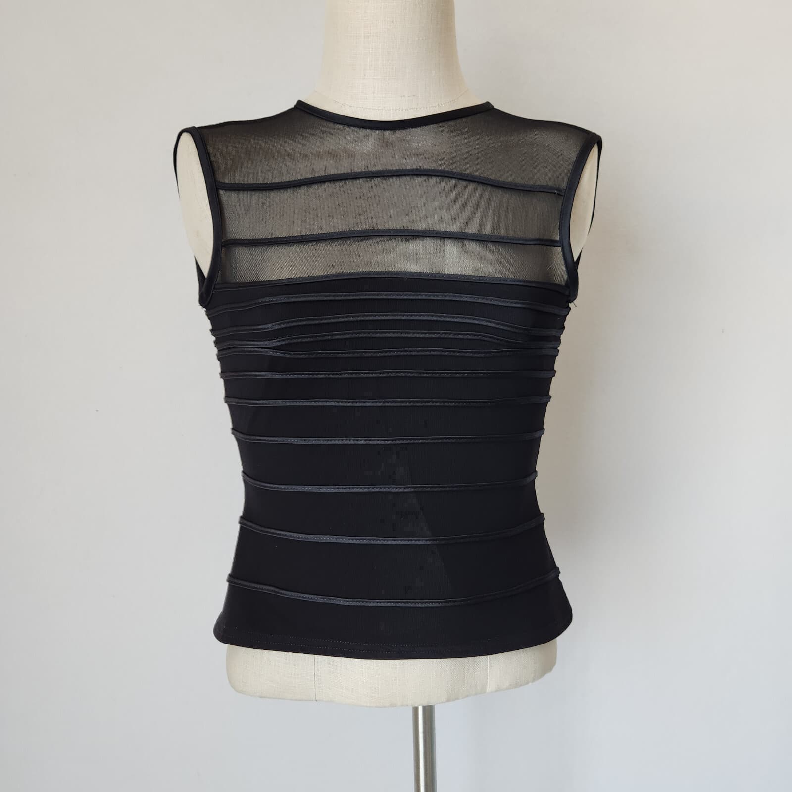Tadashi Shoji Sheer Mesh Night-Out Evening Cocktail Top Sleeveless Black Size PS - Thumbnail 2