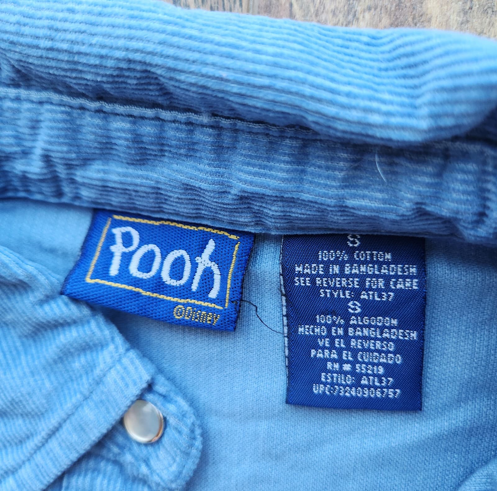 NWoT Pooh Disney Embroidered Corduroy Western Shirt Pearl Snap Blue Cotton Sz.S - Thumbnail 8