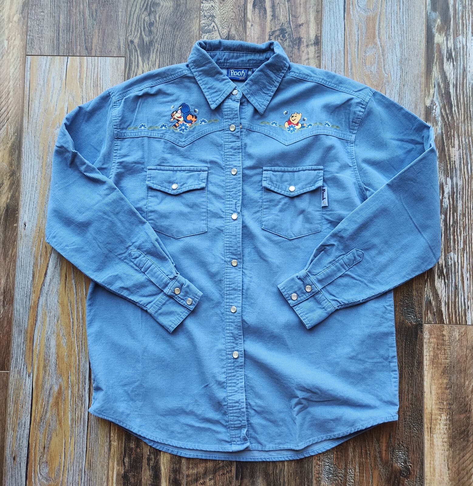 NWoT Pooh Disney Embroidered Corduroy Western Shirt Pearl Snap Blue Cotton Sz.S - Thumbnail 7