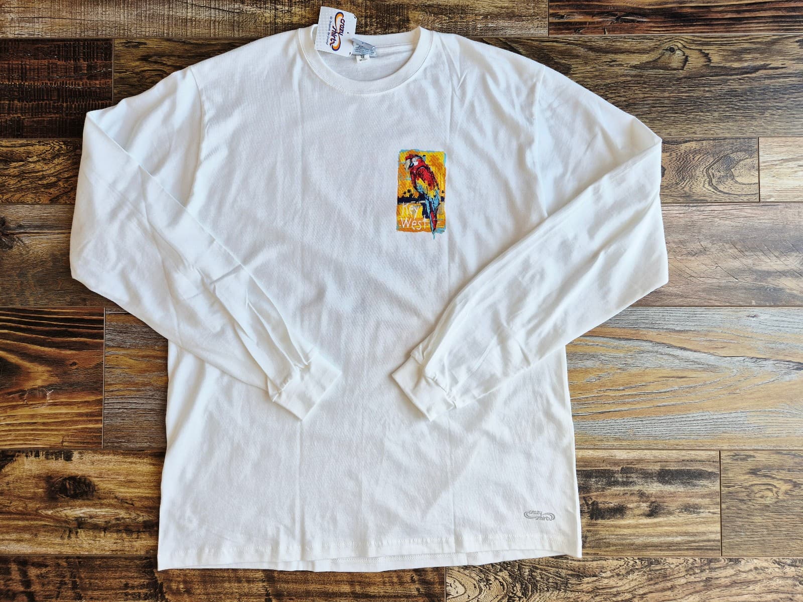 NEW Crazy Shirts Painted Parrot Key West Long Sleeve T-Shirt White Cotton Mens S - Thumbnail 2