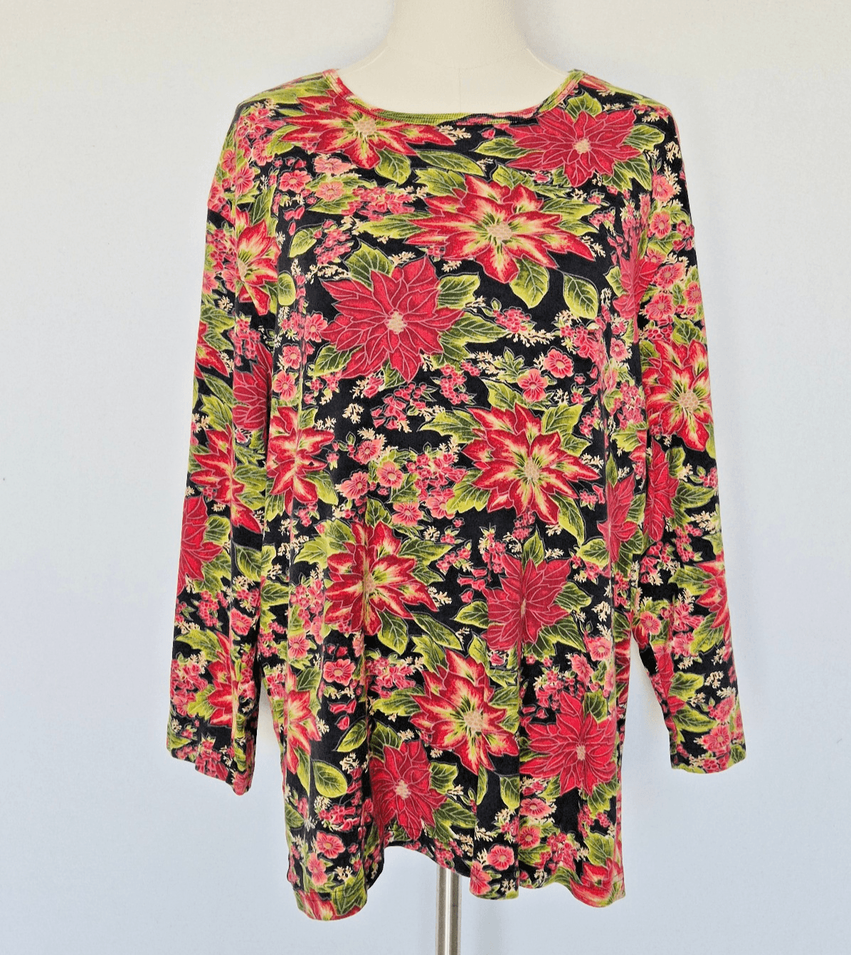 The Vermont Country Store Floral Top 3/4 Sleeve Knit Cotton Multicolor Womens 2X