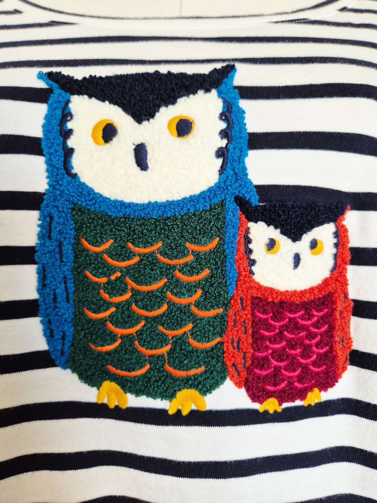 Talbots Embroidered Owl Friends Open Crewneck T-Shirt Stripe Black White Plus X - Thumbnail 4