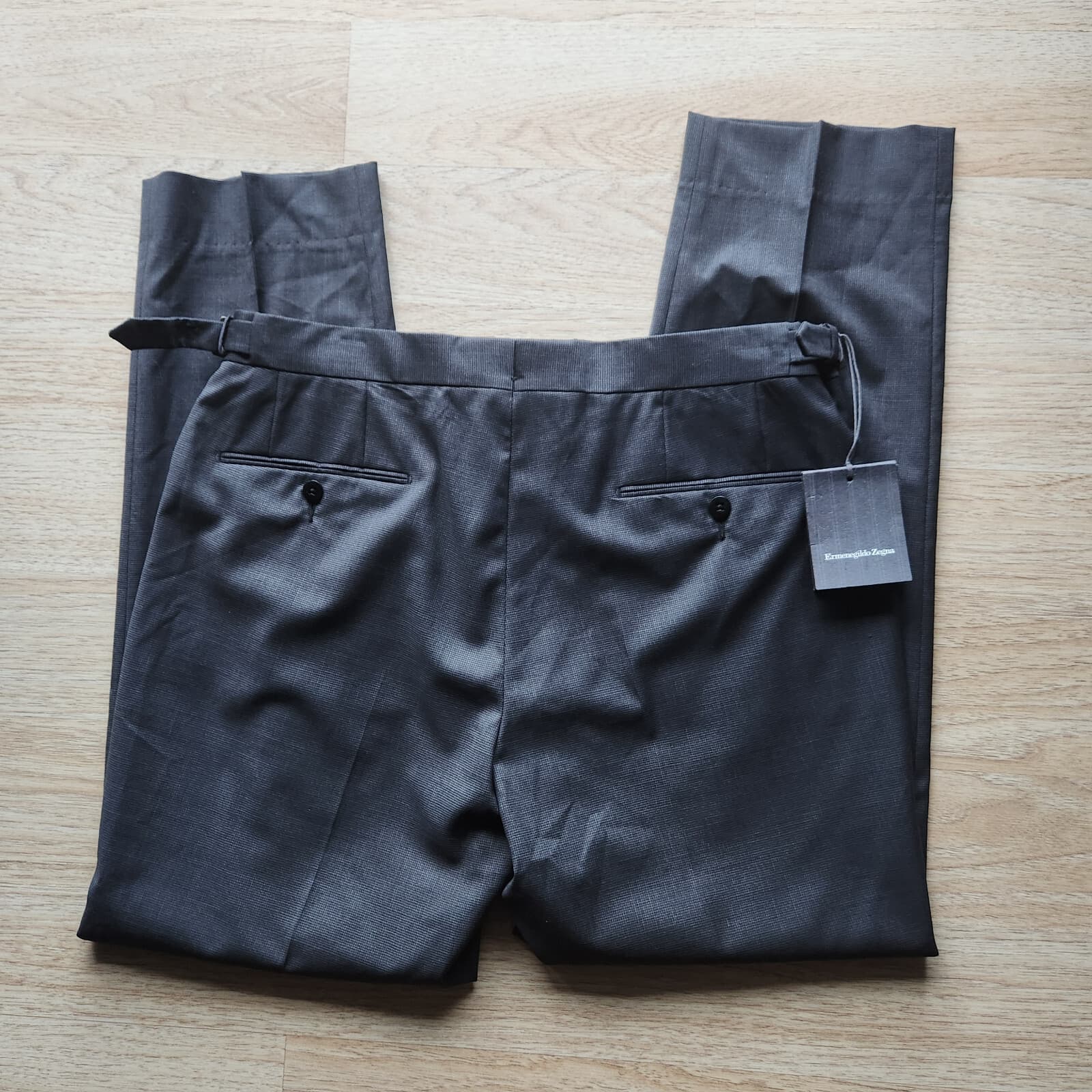 NWT Ermenegildo Zegna Wool Slim Dress Pants Adjustable Waist-Buckle Black 6-50R - Thumbnail 6