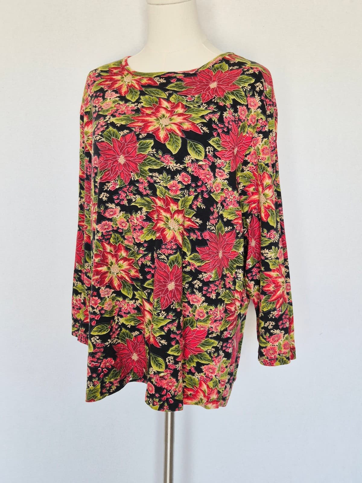 The Vermont Country Store Floral Top 3/4 Sleeve Knit Cotton Multicolor Womens 2X - Thumbnail 3