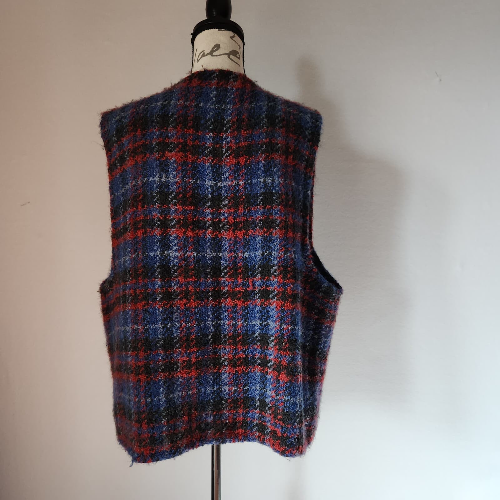 Vintage Boyne Valley Weavers Handcrafted Ireland Plaid Tweed Wool Open Vest Sz.L - Thumbnail 5