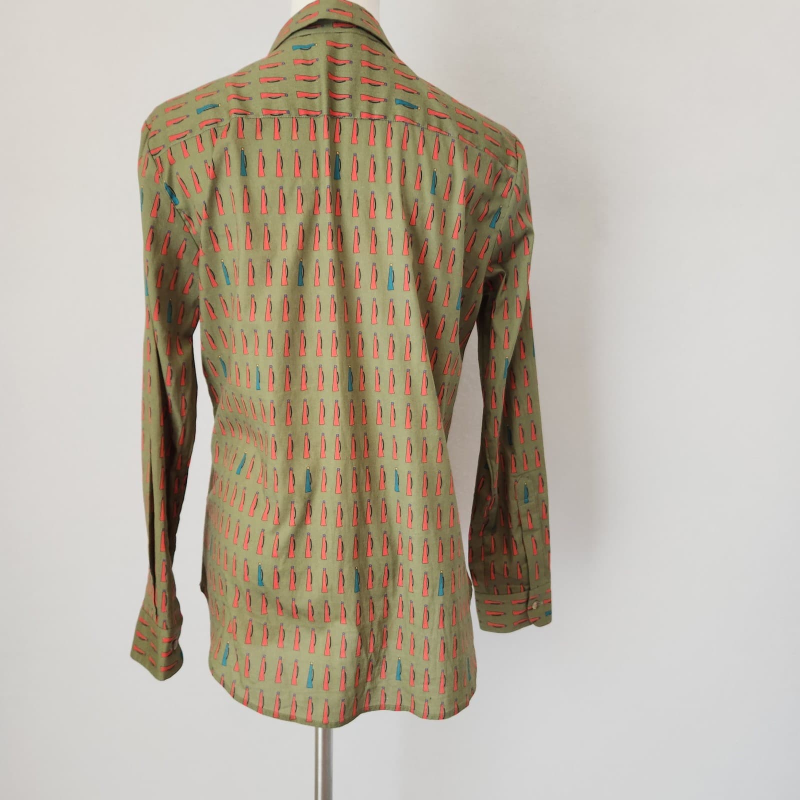 NIU Women's M Shirt Bottle Printed Button-Up Long Sleeve Cotton Blend Green - Thumbnail 6