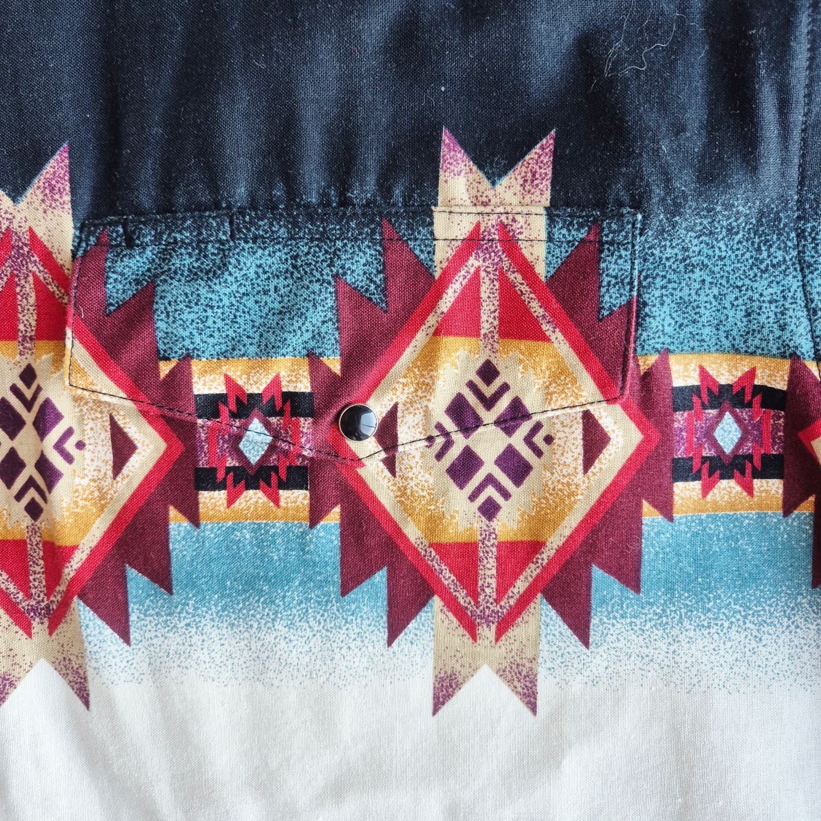 Vintage Wrangler Aztec Navajo Pearl Snap Brushpoppers Western Shirt Pocket Men L - Thumbnail 6
