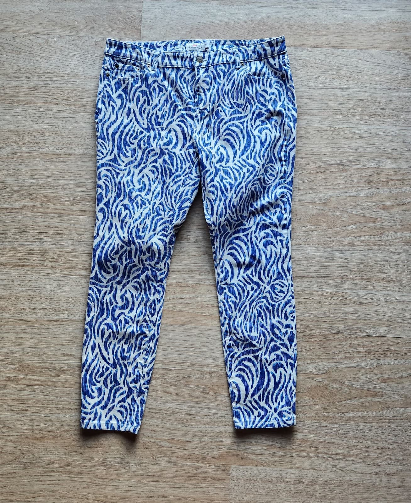 Vineyard Vines Nautical Zebra Print Denim Skinny Jean Zip Royal Ocean Blue Sz.16