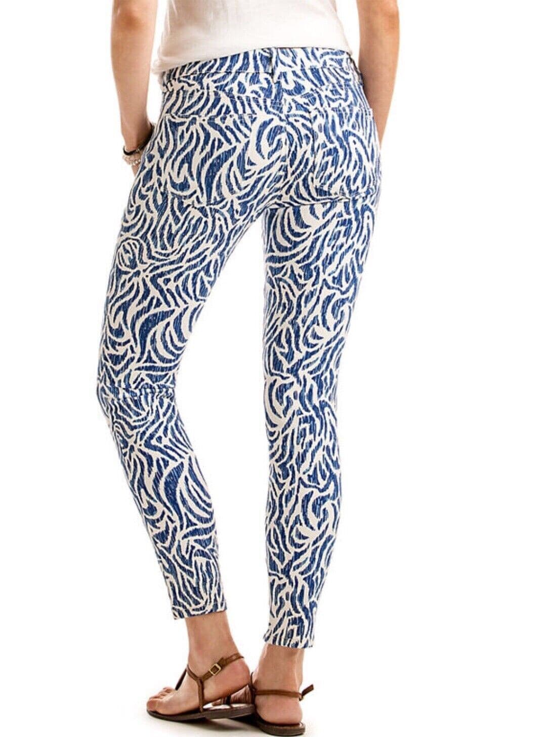 Vineyard Vines Nautical Zebra Print Denim Skinny Jean Zip Royal Ocean Blue Sz.16 - Thumbnail 4