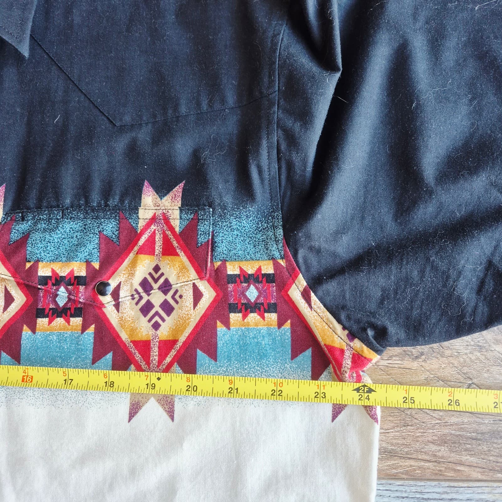 Vintage Wrangler Aztec Navajo Pearl Snap Brushpoppers Western Shirt Pocket Men L - Thumbnail 11
