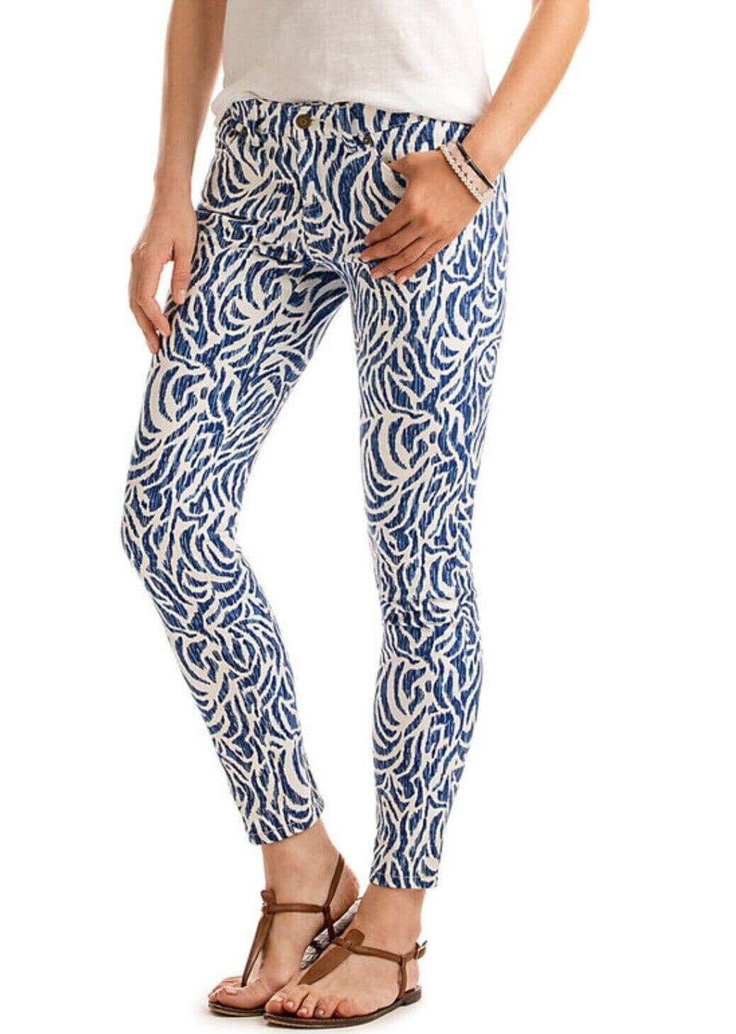 Vineyard Vines Nautical Zebra Print Denim Skinny Jean Zip Royal Ocean Blue Sz.16 - Thumbnail 3