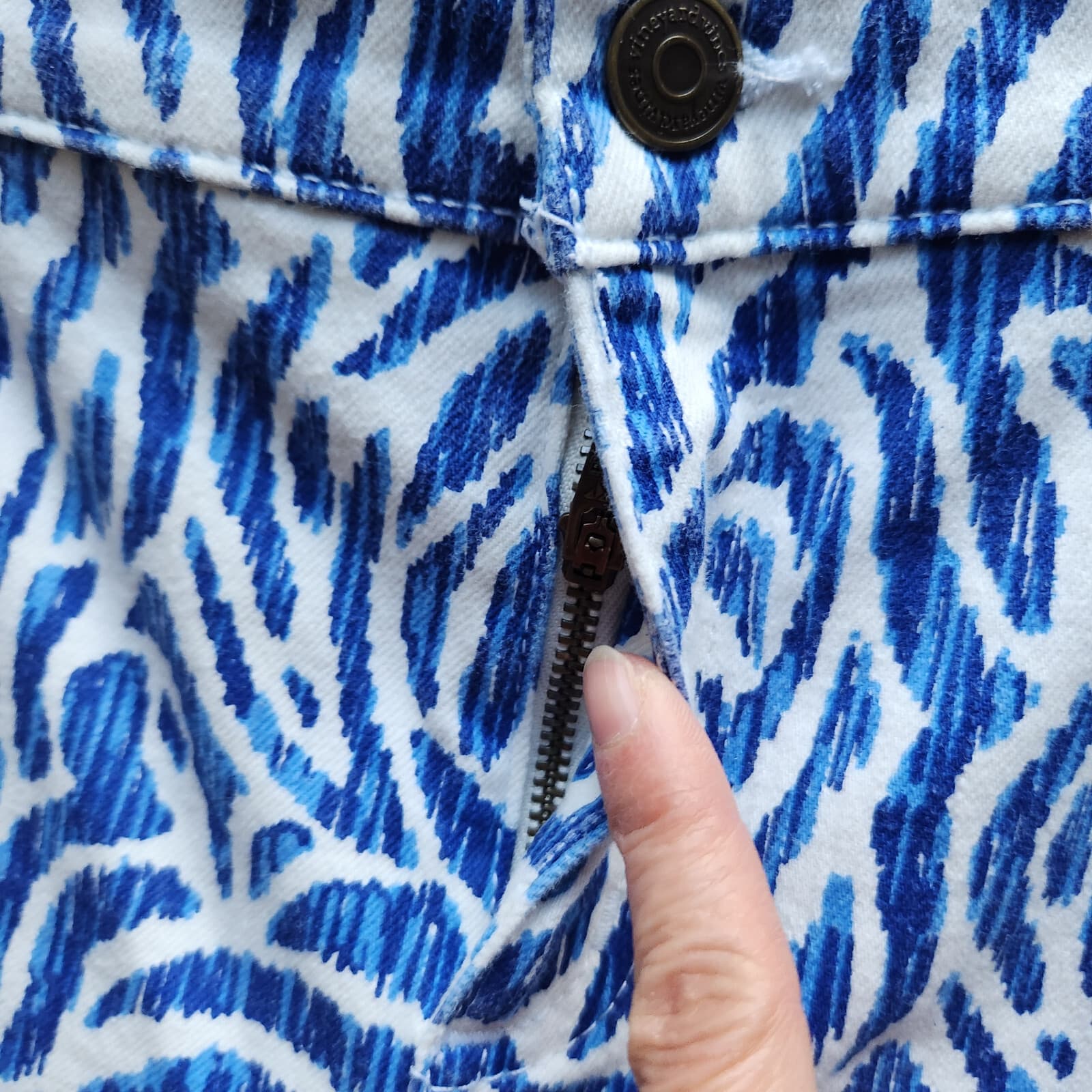 Vineyard Vines Nautical Zebra Print Denim Skinny Jean Zip Royal Ocean Blue Sz.16 - Thumbnail 6