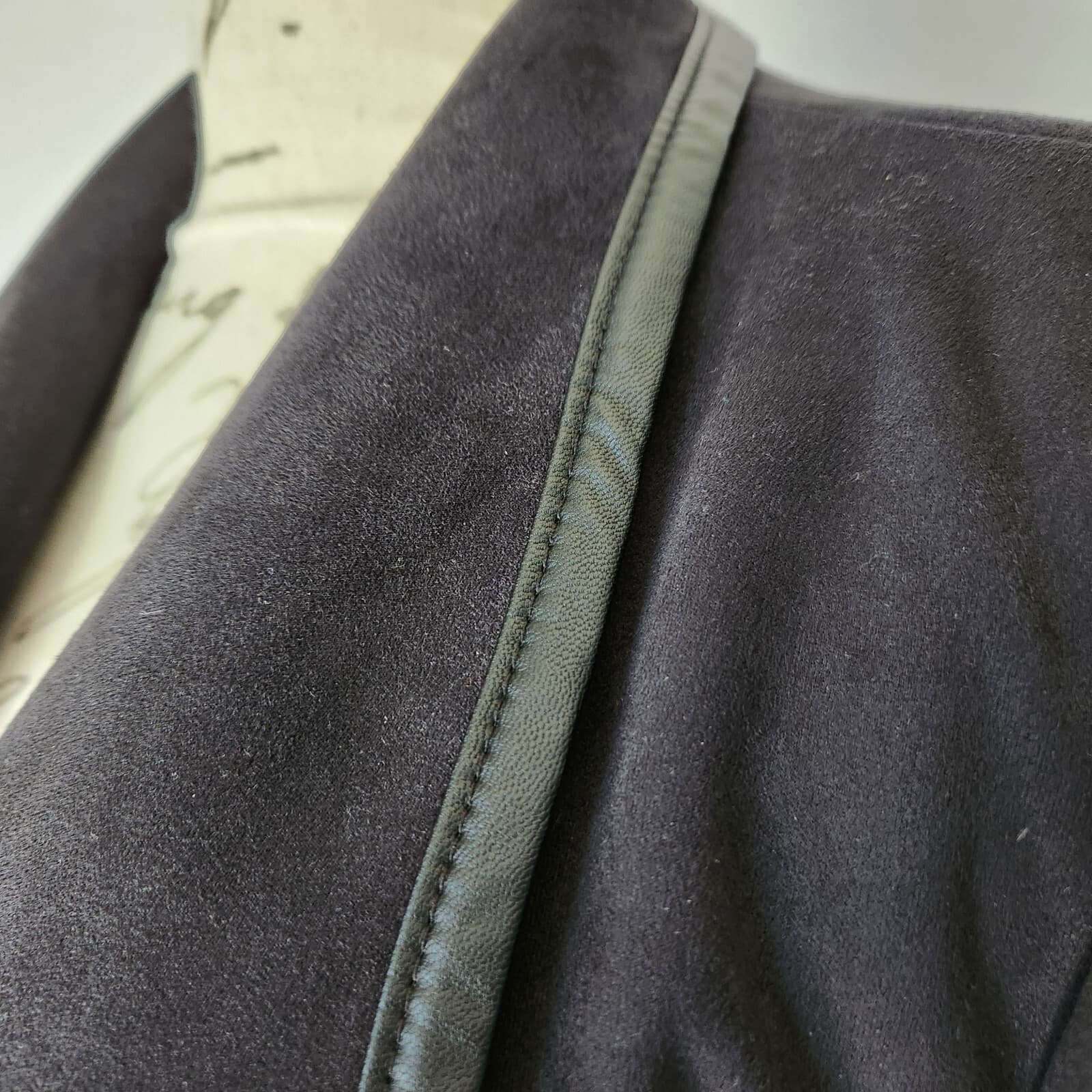 IMAN Faux Suede Drap Open Jacket Cuff-Zipper Asymmetric Hem Stretch Black Sz.1X - Thumbnail 6
