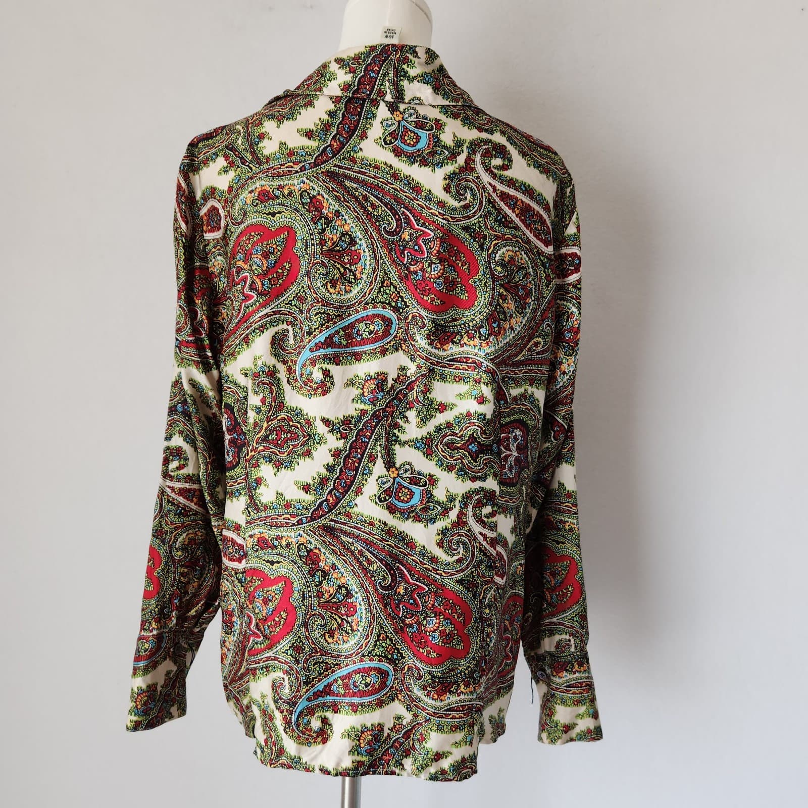 Vintage Talbots Pure Silk Paisley Button-Up Shirt Long Sleeve Green Petites 16W - Thumbnail 4