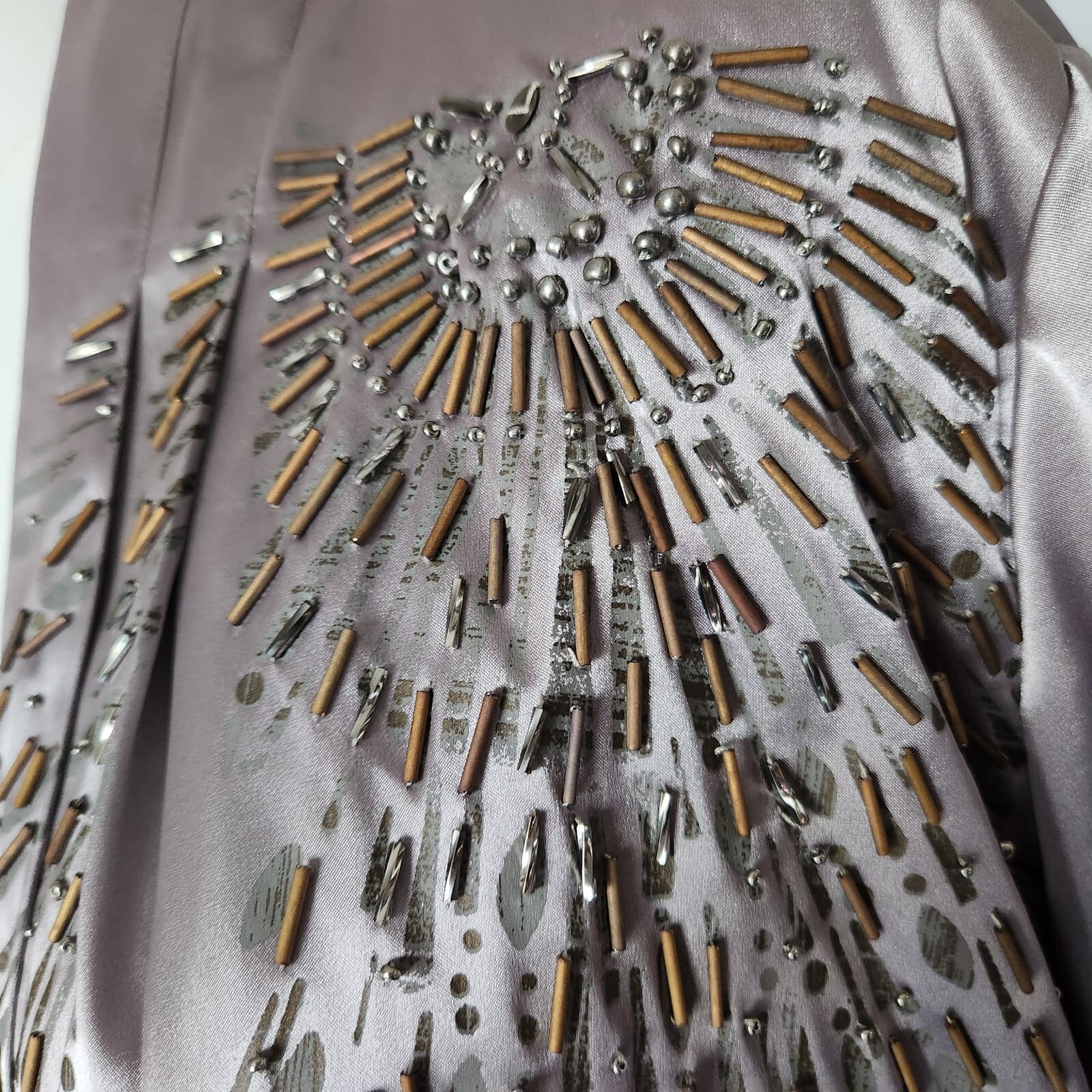 NEW Chico's Travelers Collection Beaded Sunrise Open Jacket Satin Light Cinder 3 - Thumbnail 3