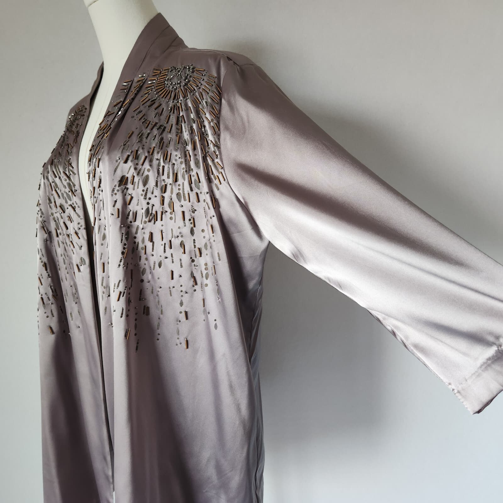 NEW Chico's Travelers Collection Beaded Sunrise Open Jacket Satin Light Cinder 3 - Thumbnail 6