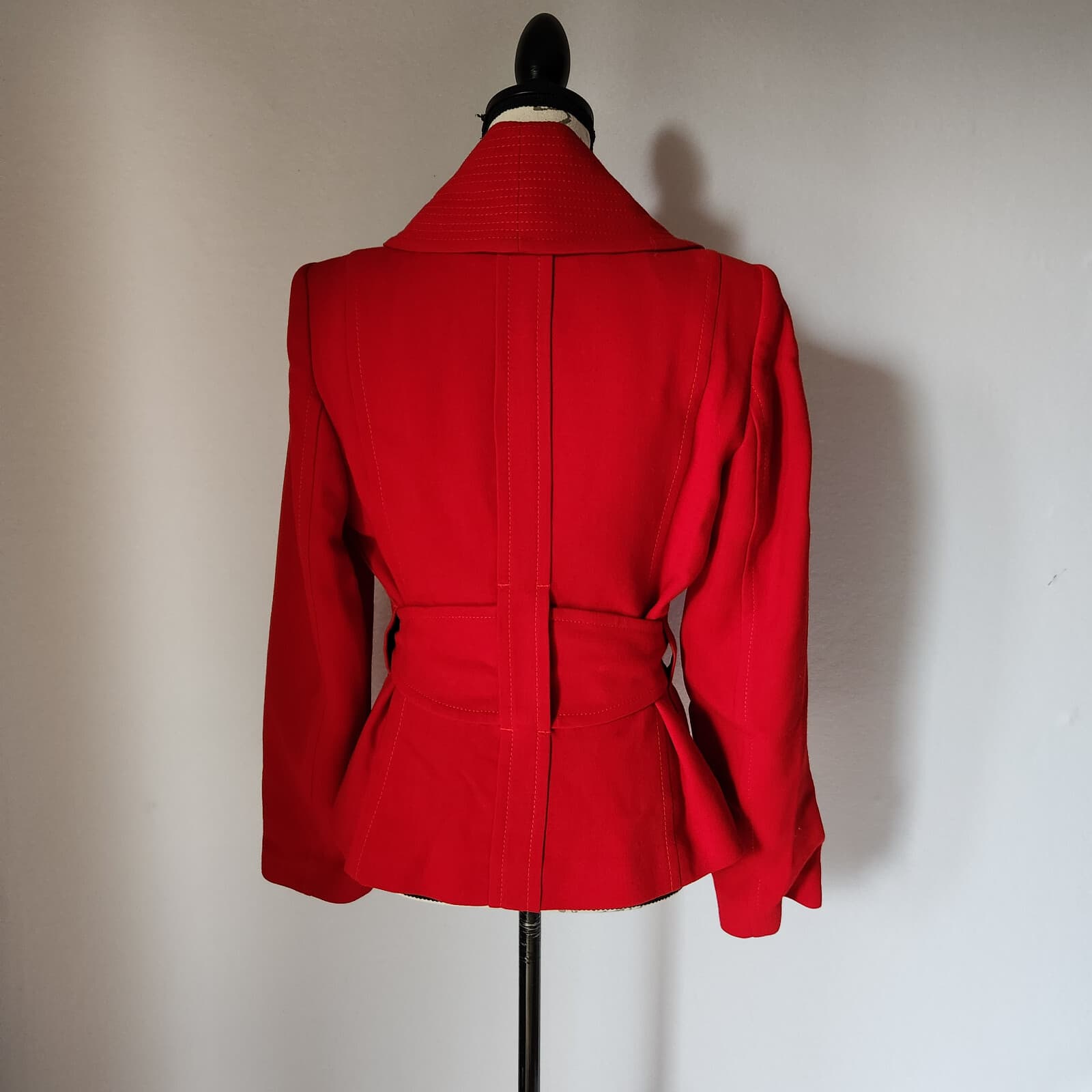Zara Woman Retro Tie-Waist Coat Jacket Collar Snap Lined Long Sleeve Red Sz.L - Thumbnail 5