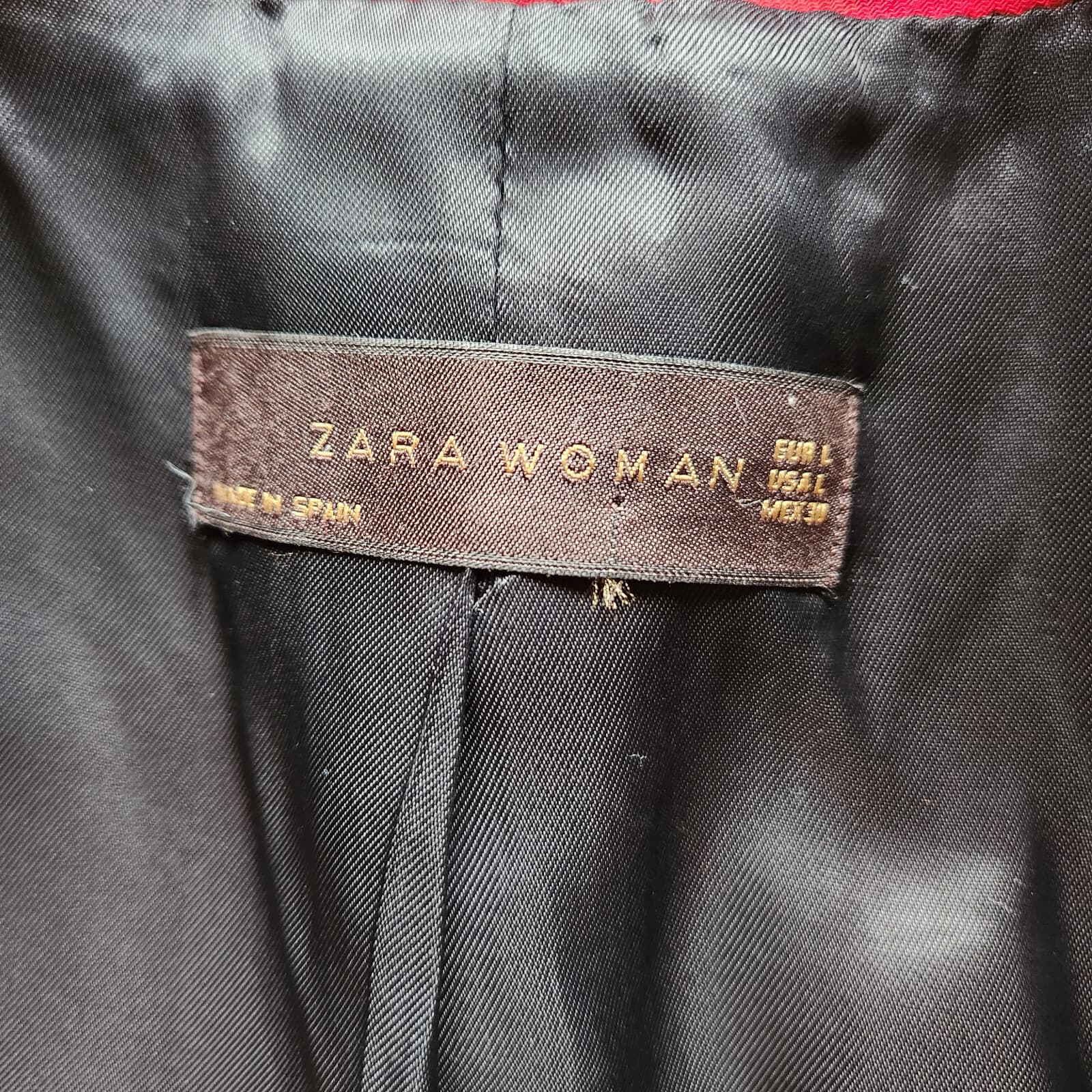 Zara Woman Retro Tie-Waist Coat Jacket Collar Snap Lined Long Sleeve Red Sz.L - Thumbnail 7