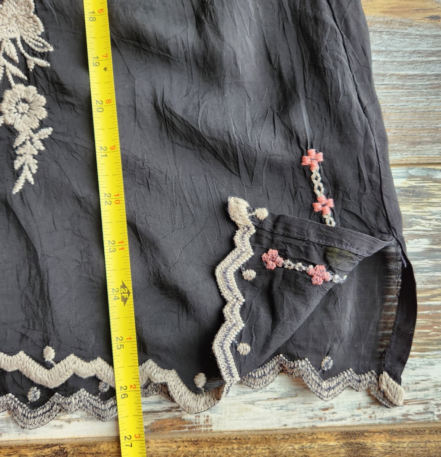 Johnny Was Embroidered Floral Long Pintuck Bell-Sleeve Blouse Black Cupra Sz.S - Thumbnail 15