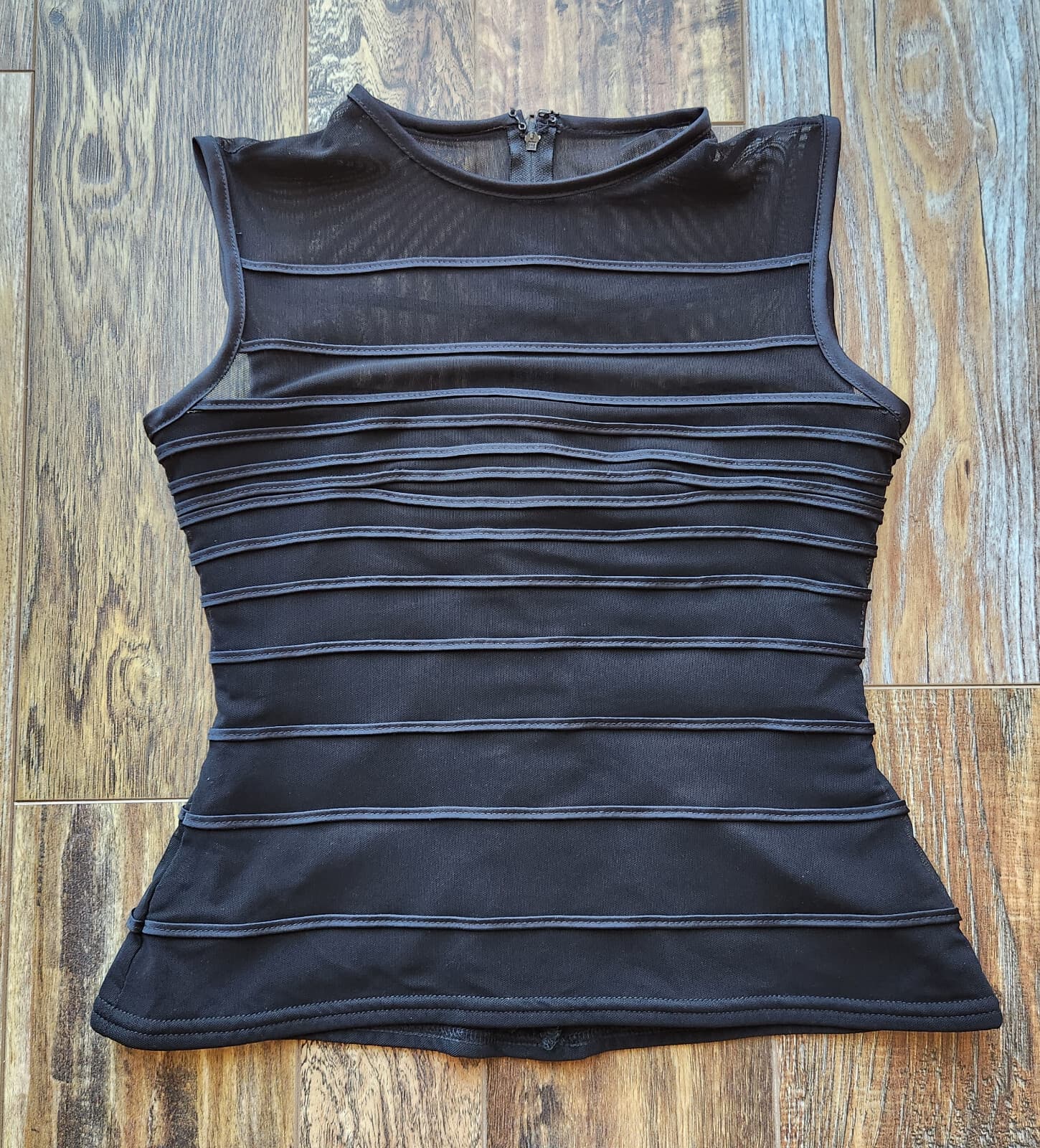 Tadashi Shoji Sheer Mesh Night-Out Evening Cocktail Top Sleeveless Black Size PS - Thumbnail 4
