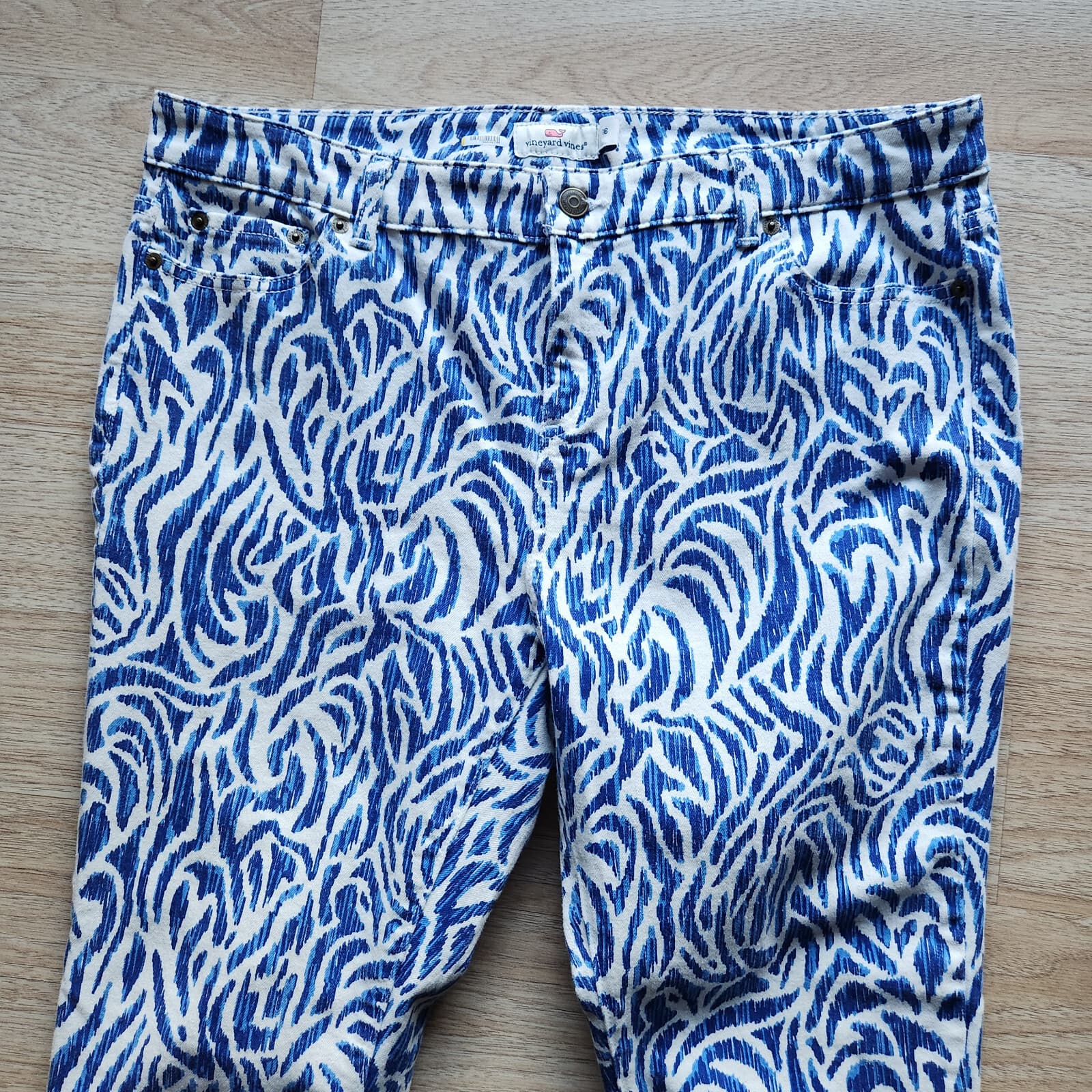 Vineyard Vines Nautical Zebra Print Denim Skinny Jean Zip Royal Ocean Blue Sz.16 - Thumbnail 2