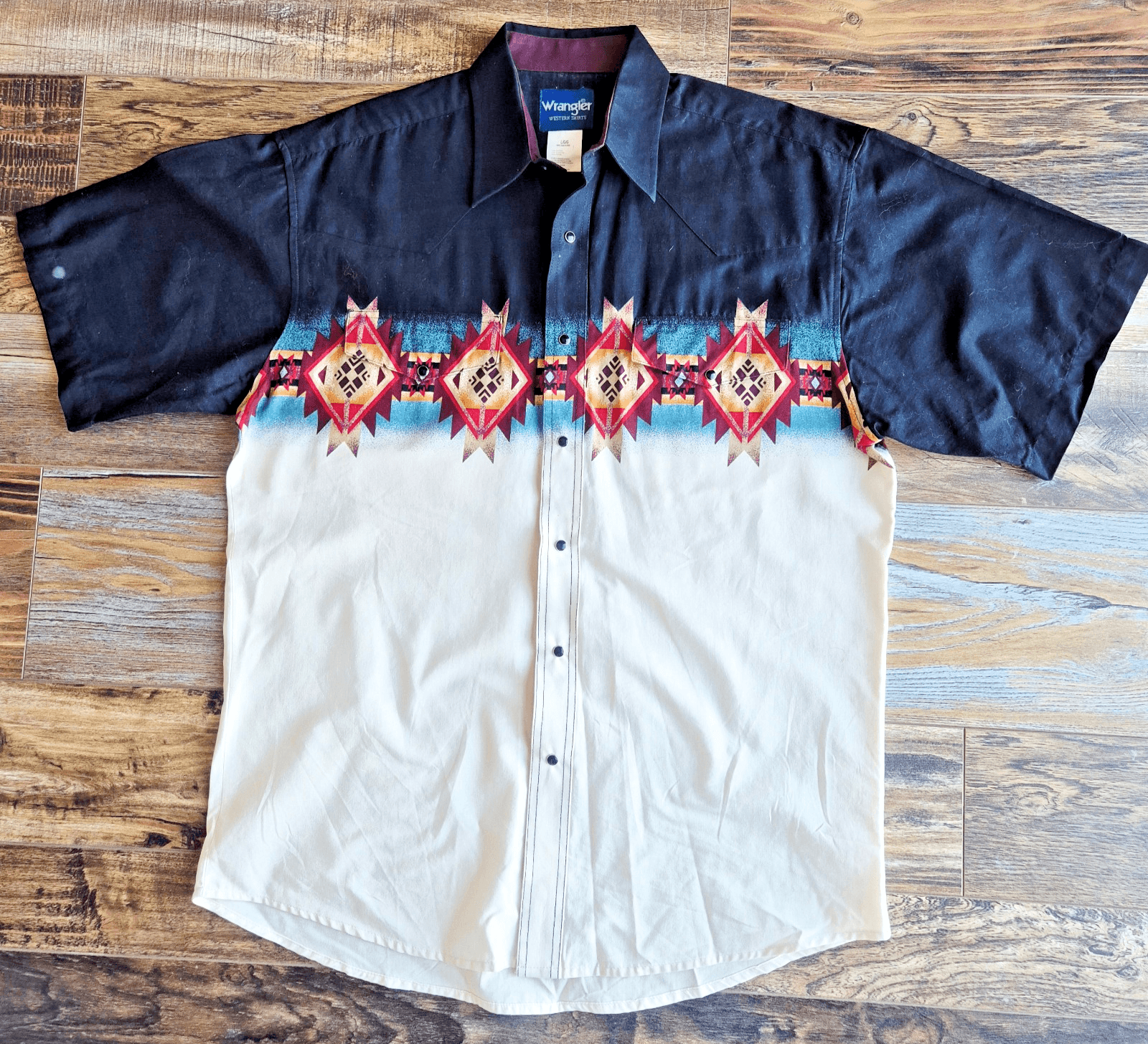 Vintage Wrangler Aztec Navajo Pearl Snap Brushpoppers Western Shirt Pocket Men L - Thumbnail 3