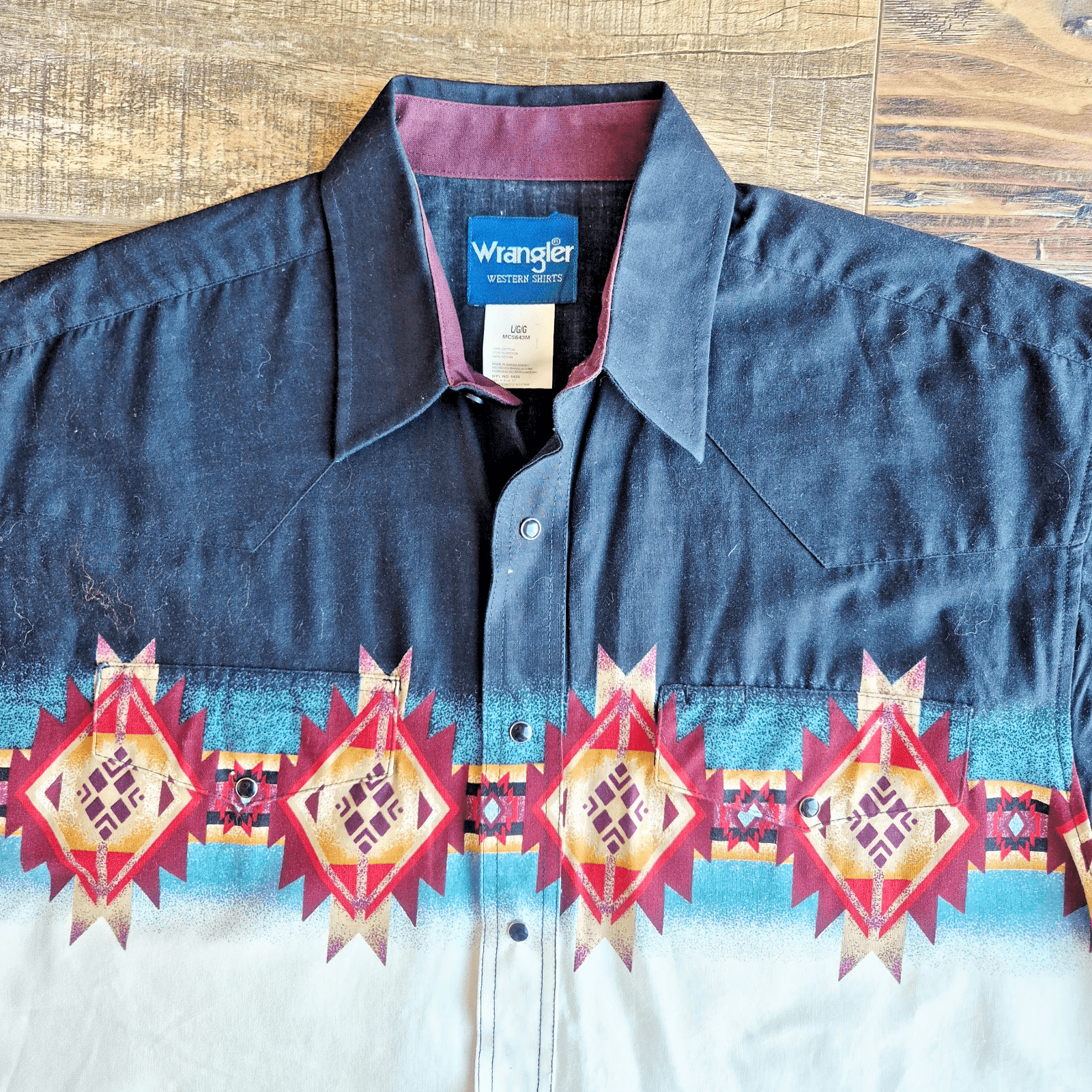 Vintage Wrangler Aztec Navajo Pearl Snap Brushpoppers Western Shirt Pocket Men L - Thumbnail 4