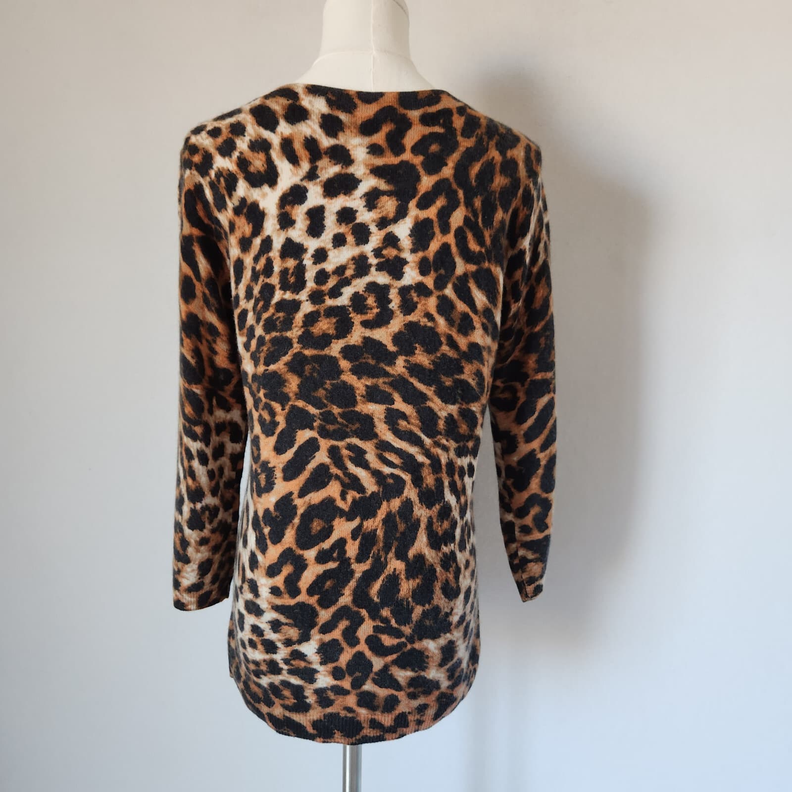 Talbots 100% Cashmere Leopard Audrey Sweater 3/4 Sleeve Crewneck Brown Women's M - Thumbnail 6