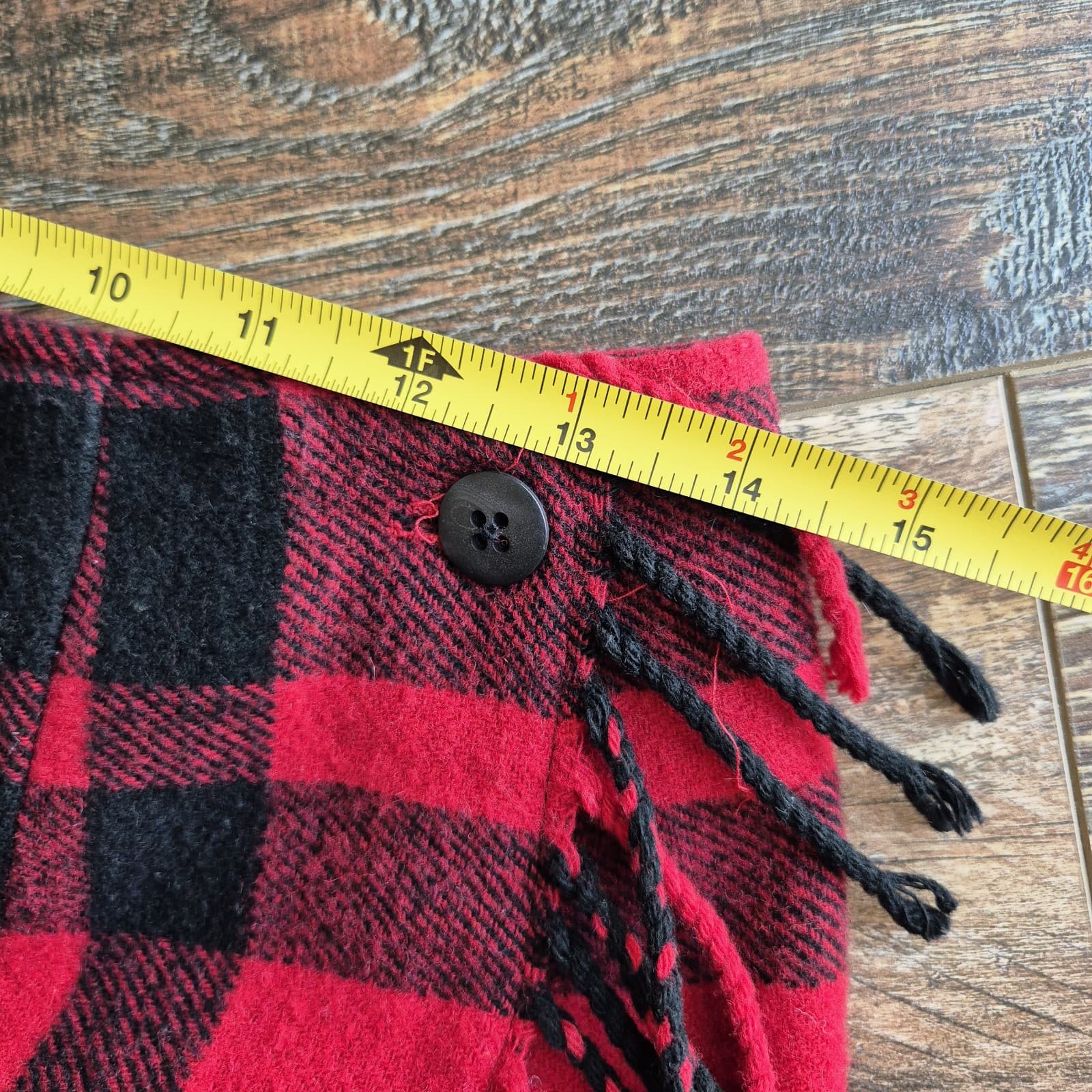 Vintage Talbots USA Fleece Wool Blend Red Black Check Fringe Mini Wrap Skirt 4P - Thumbnail 10