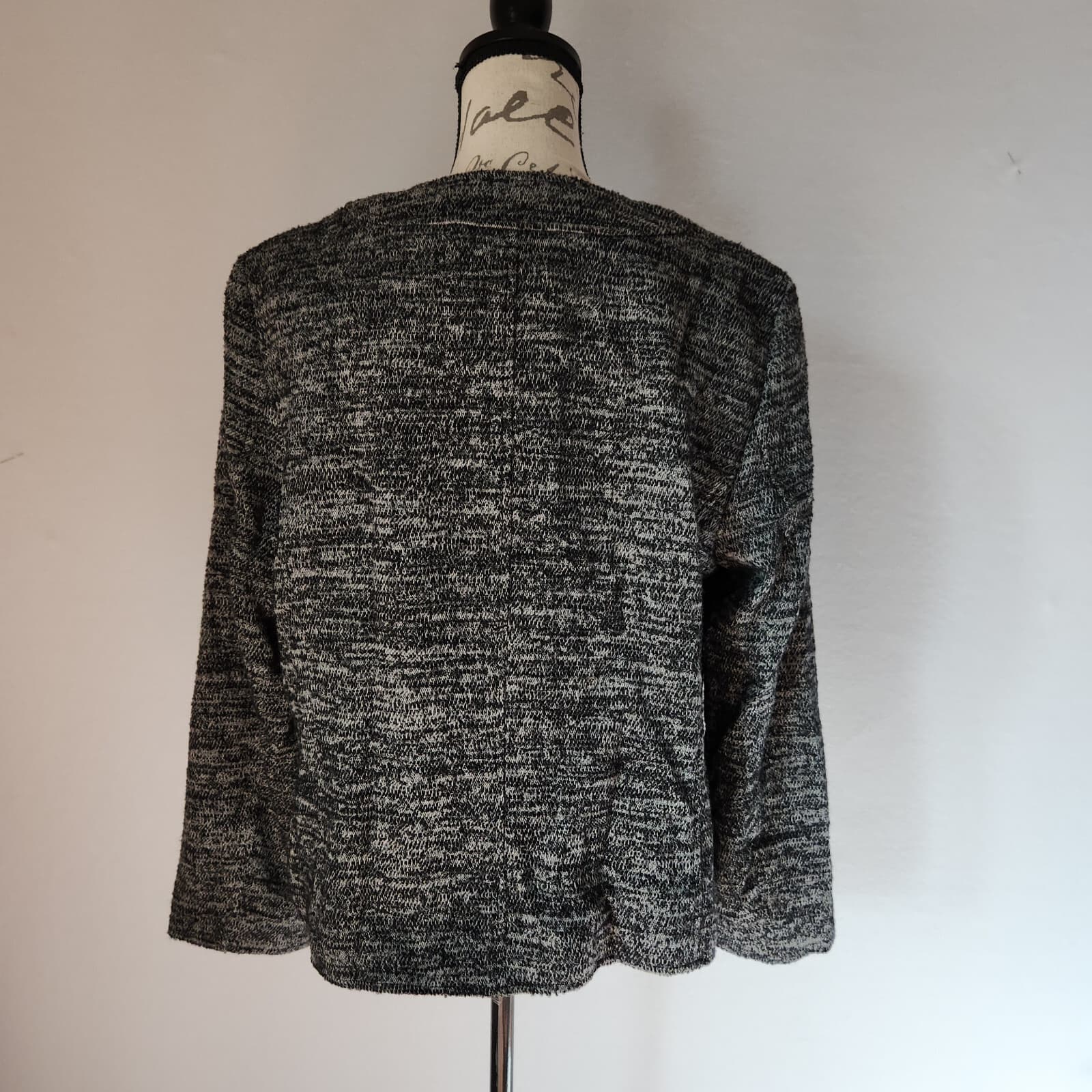 J.Jill Tweed Wool Blend Collarless Jacket Snap Lined Pocket Black Grey Women's L - Thumbnail 5