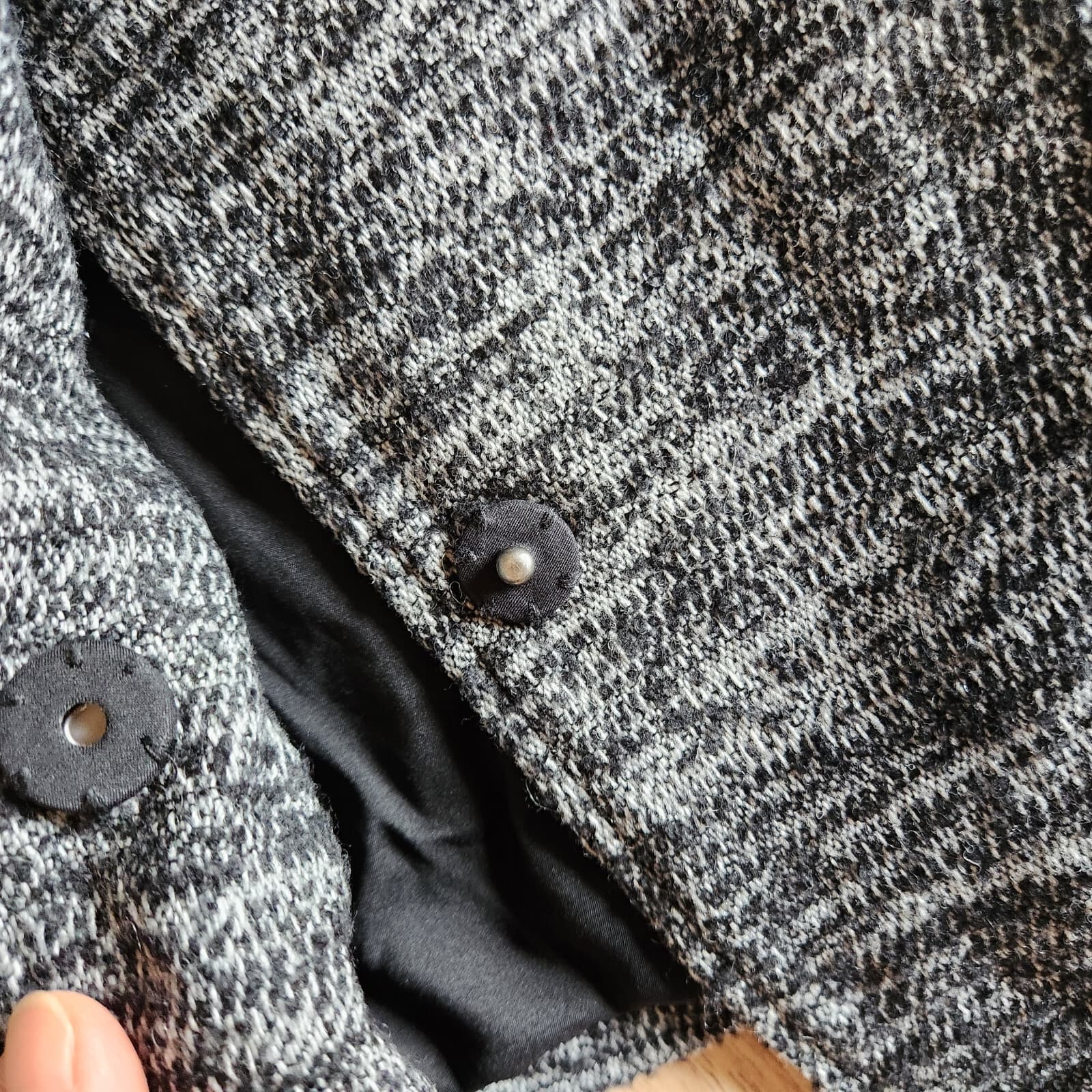 J.Jill Tweed Wool Blend Collarless Jacket Snap Lined Pocket Black Grey Women's L - Thumbnail 6