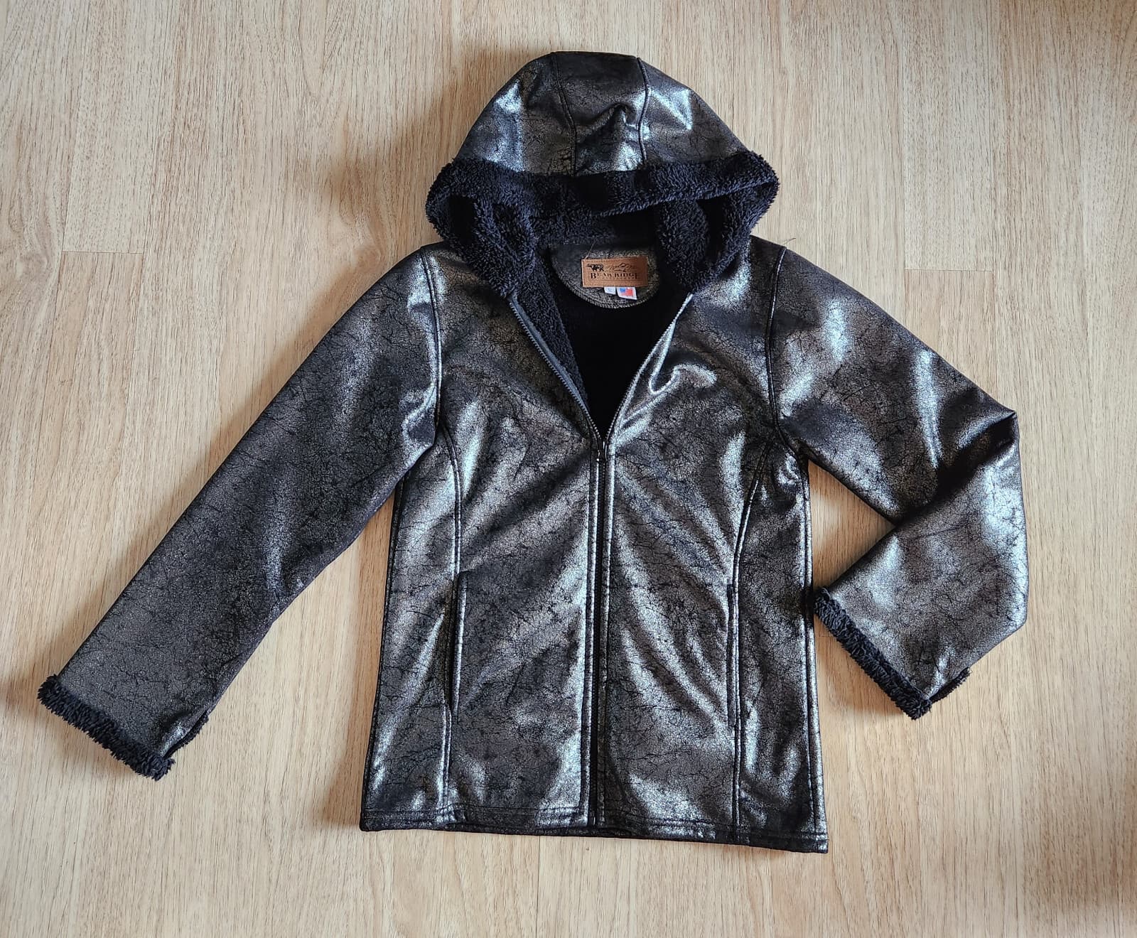 Vintage Bear Ridge Outfitters Fleece Lined Hood Jacket Zip Metallic Silver Sz.S - Thumbnail 3