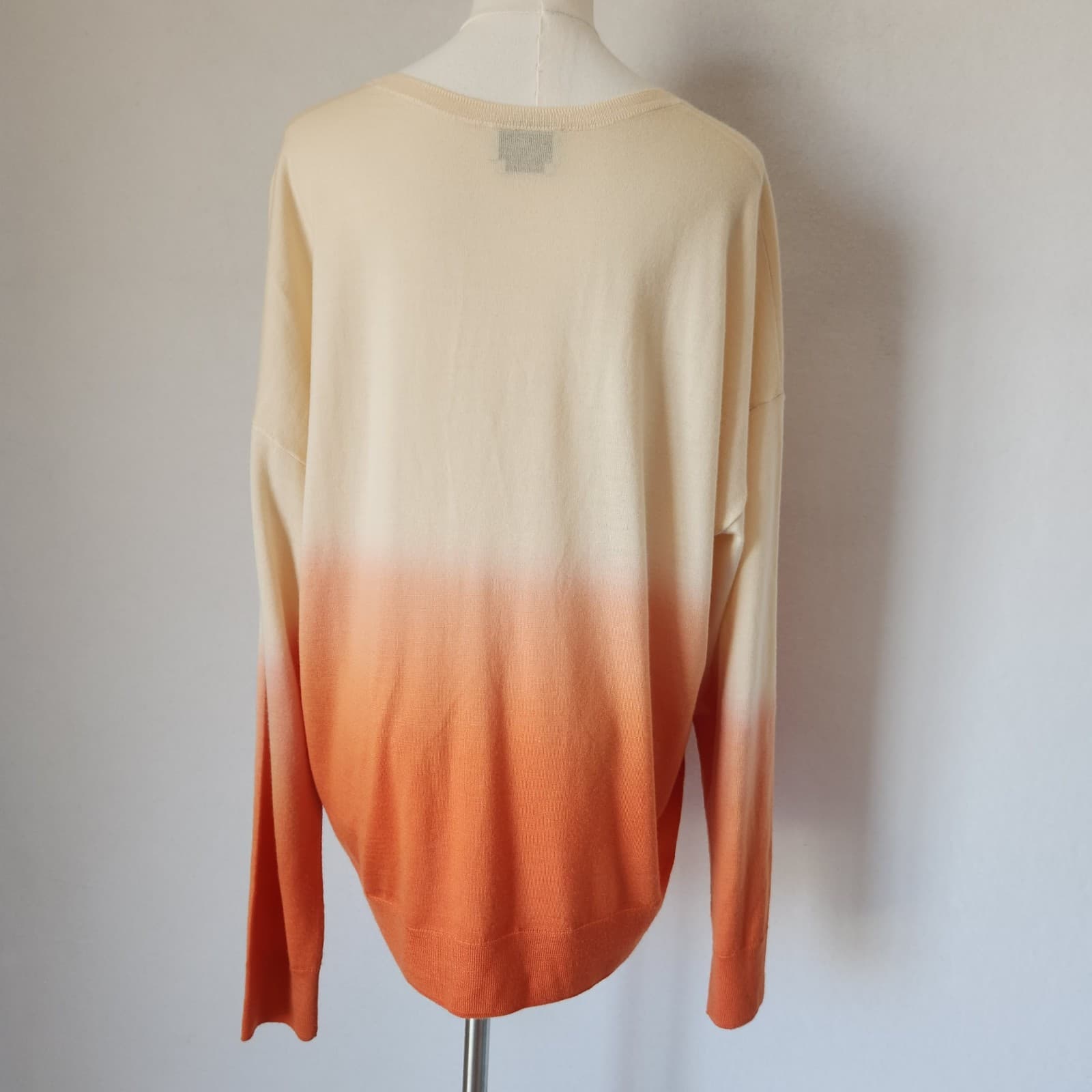 ST. JOHN Wool Silk Blend Ombre Dip Dye V-Neck Tunic Sweater Orange Women's XL - Thumbnail 5