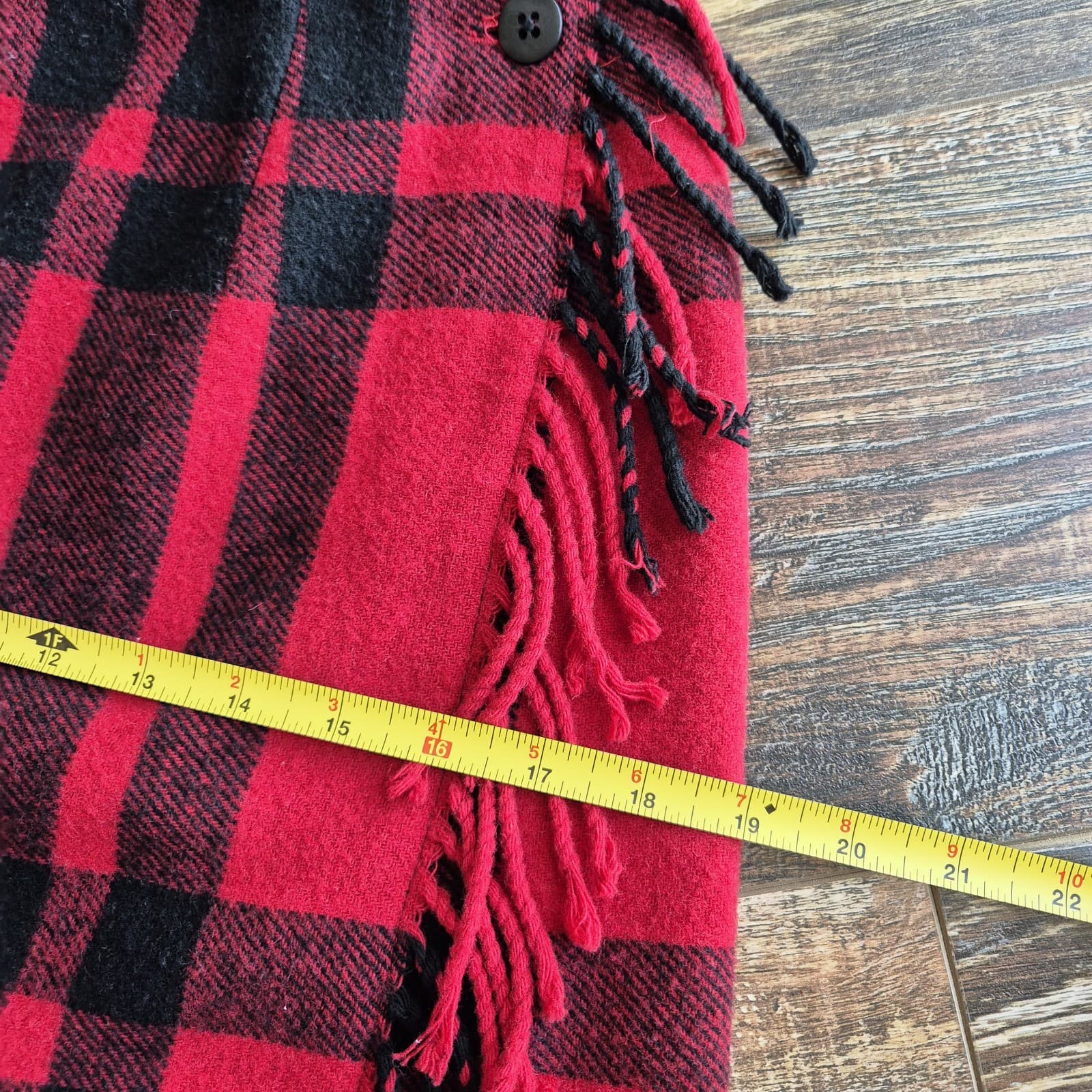 Vintage Talbots USA Fleece Wool Blend Red Black Check Fringe Mini Wrap Skirt 4P - Thumbnail 11