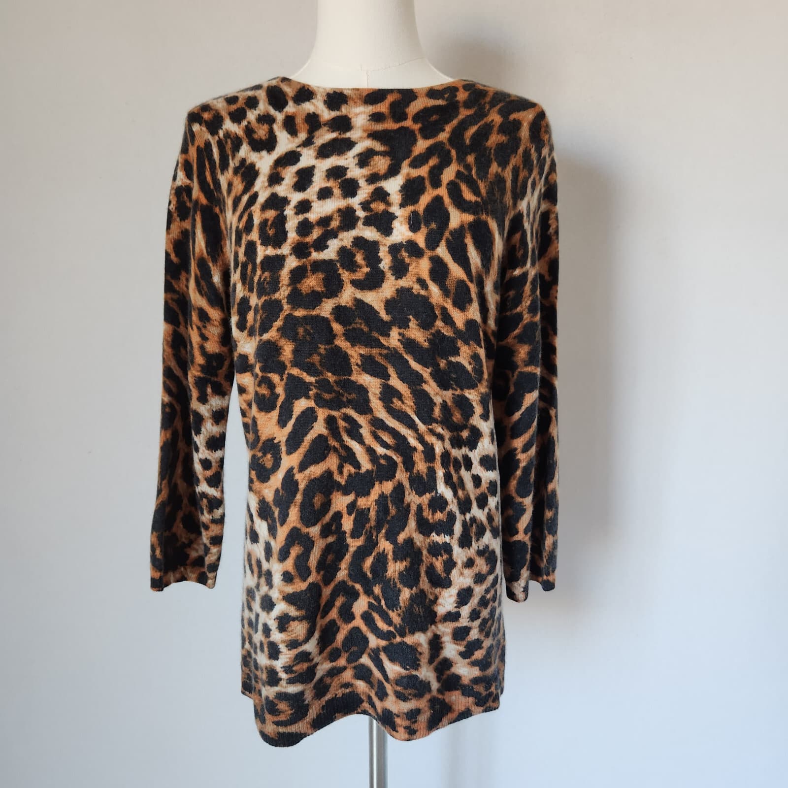 Talbots 100% Cashmere Leopard Audrey Sweater 3/4 Sleeve Crewneck Brown Women's M - Thumbnail 3