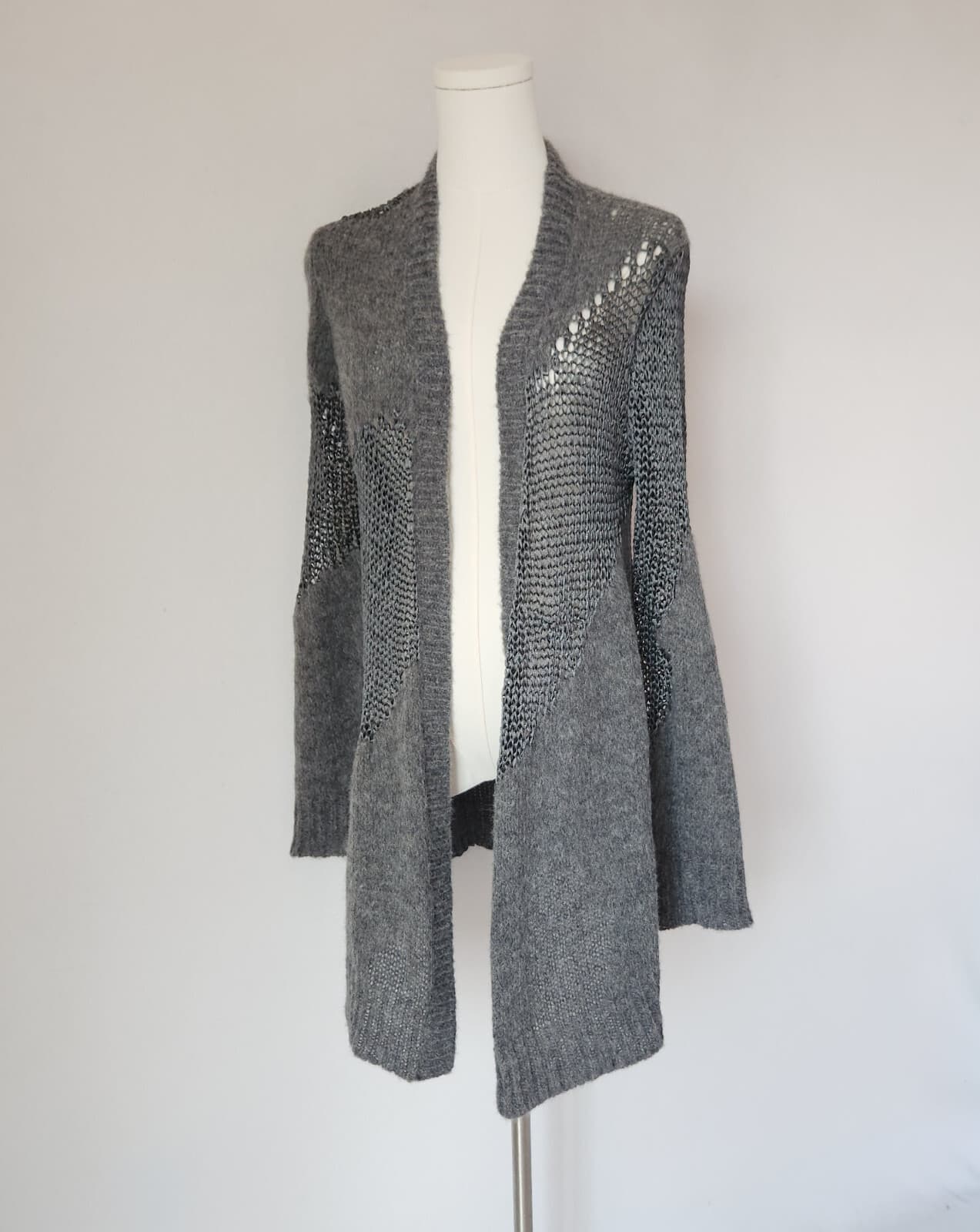 EILEEN FISHER Alpaca Blend Open Front Duster Cardigan Open Knit Grey Women's M - Thumbnail 2