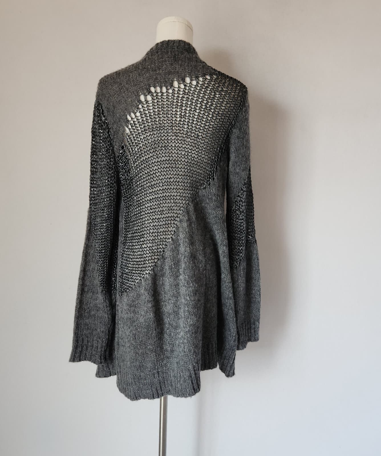 EILEEN FISHER Alpaca Blend Open Front Duster Cardigan Open Knit Grey Women's M - Thumbnail 6