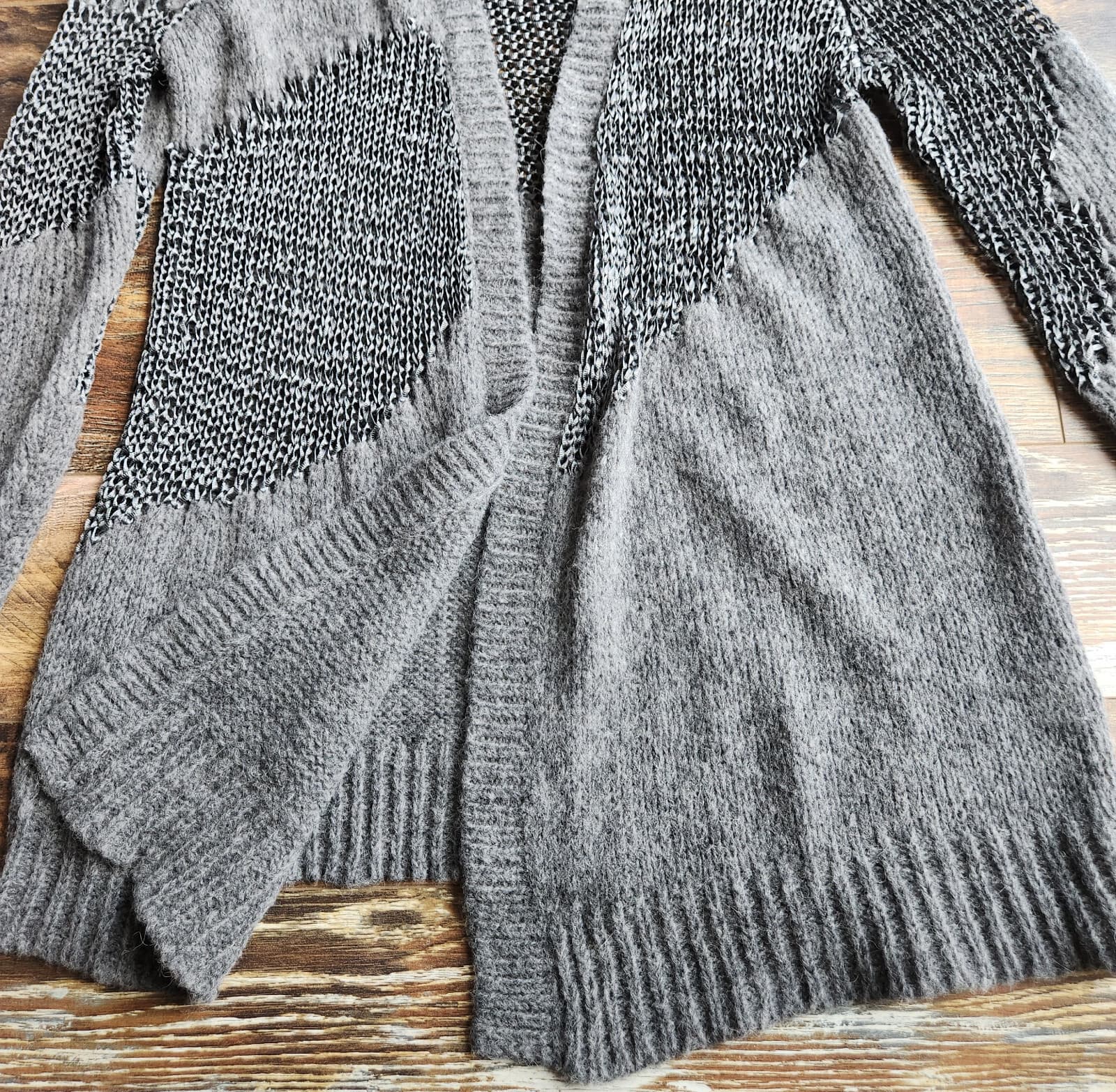 EILEEN FISHER Alpaca Blend Open Front Duster Cardigan Open Knit Grey Women's M - Thumbnail 8