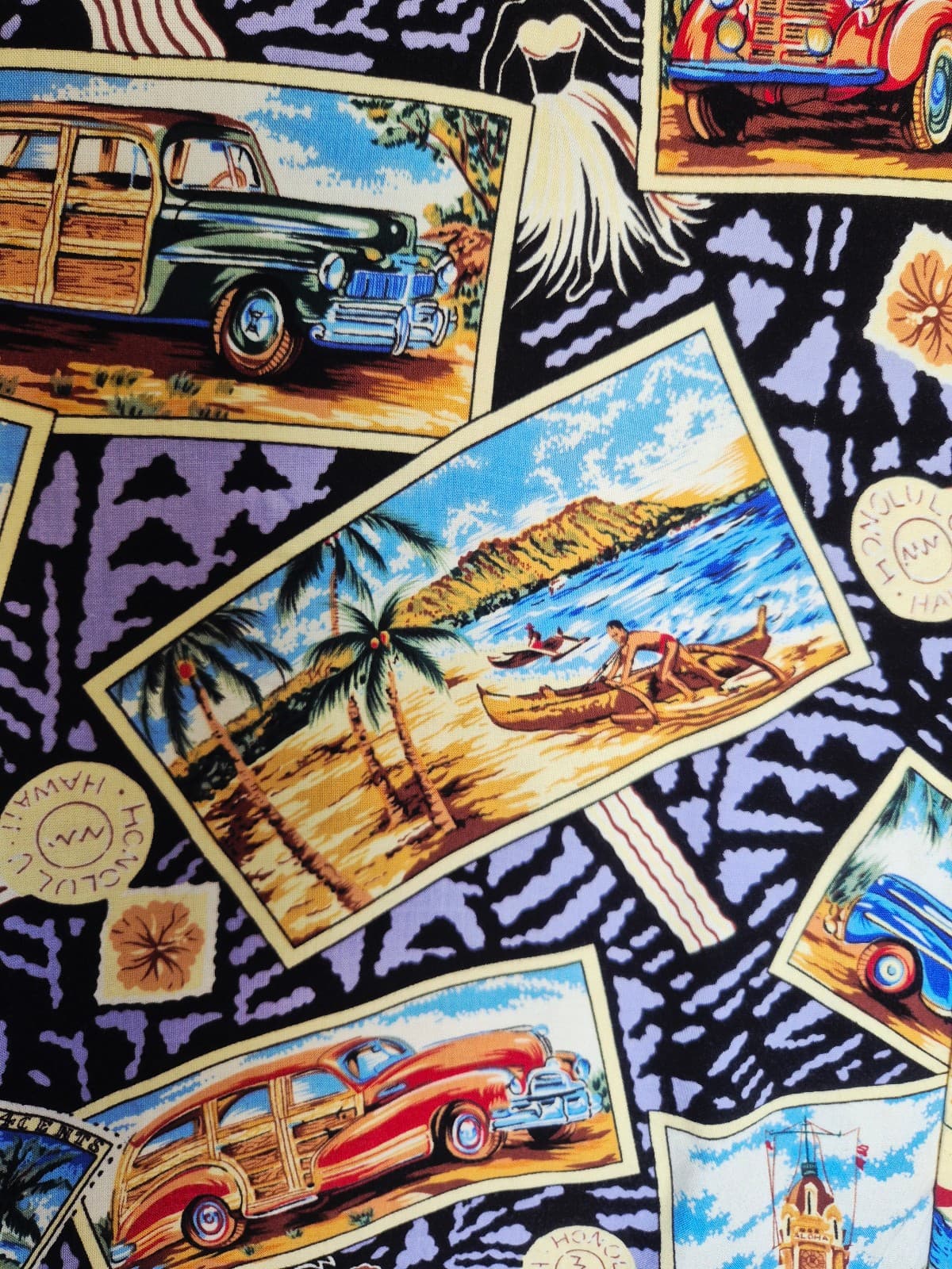 Vintage Joe Kealoha's Hula Postcard Car Islands Hawaiian Shirt Men's Bust 52" XL - Thumbnail 3