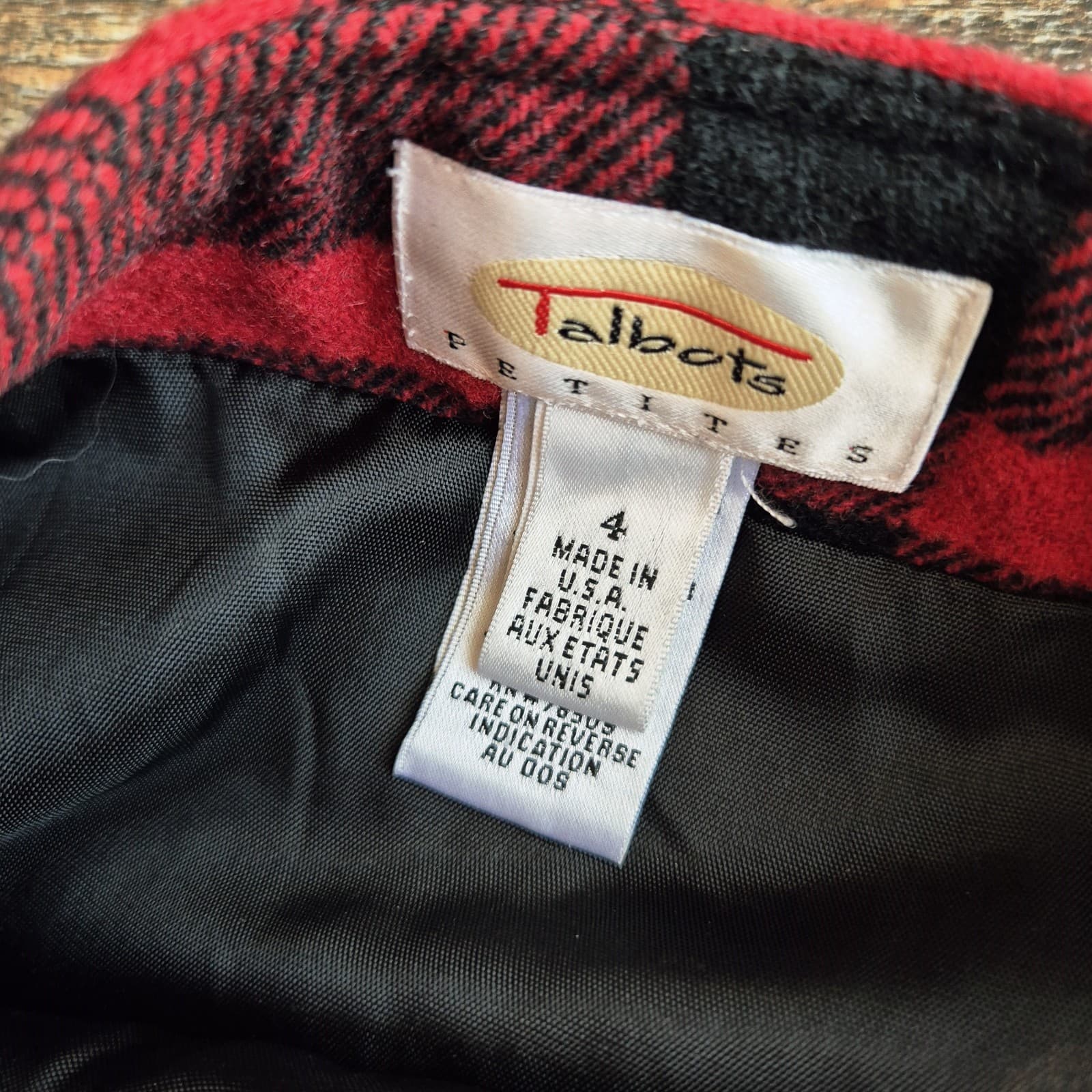 Vintage Talbots USA Fleece Wool Blend Red Black Check Fringe Mini Wrap Skirt 4P - Thumbnail 7