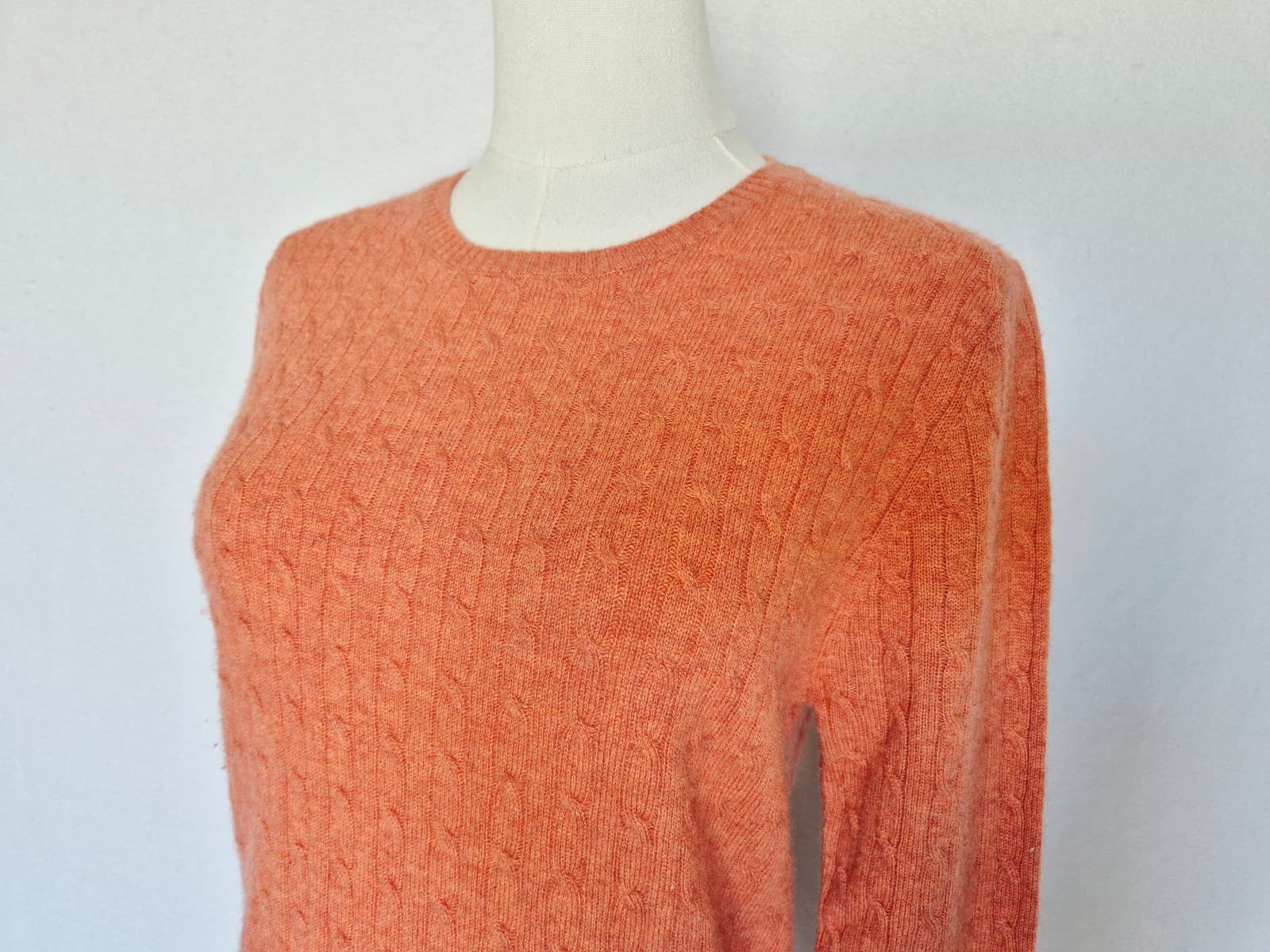 Tweeds 100% 2-Ply Cashmere Cable Knit Crew Neck Sweater Orange Women's Large - Thumbnail 4